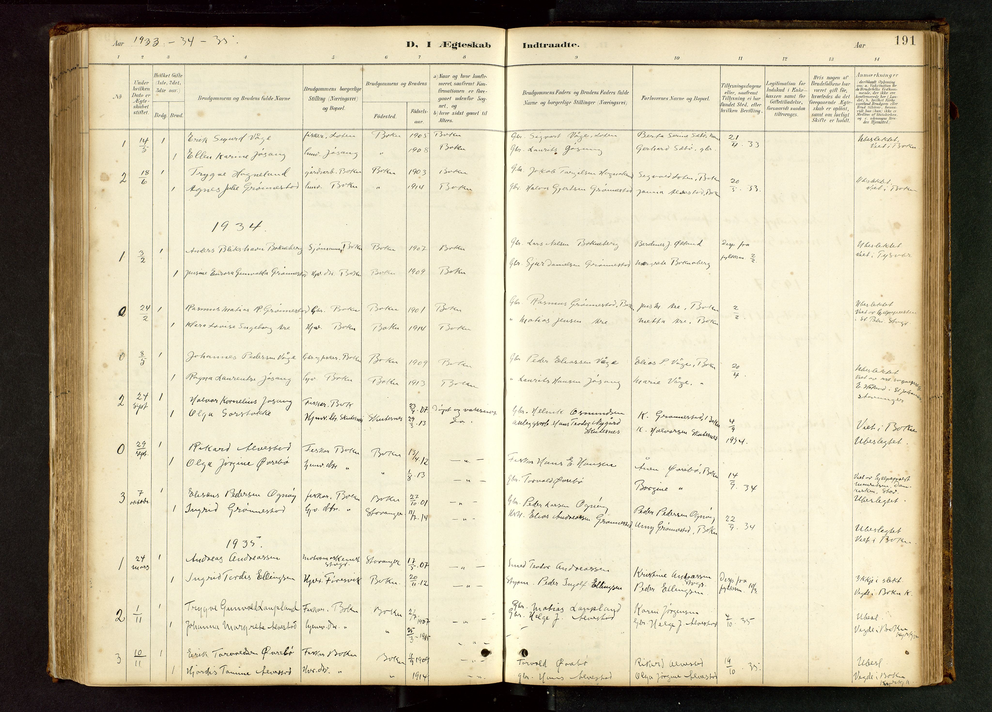 Tysvær sokneprestkontor, AV/SAST-A -101864/H/Ha/Hab/L0005: Klokkerbok nr. B 5, 1887-1947, s. 191