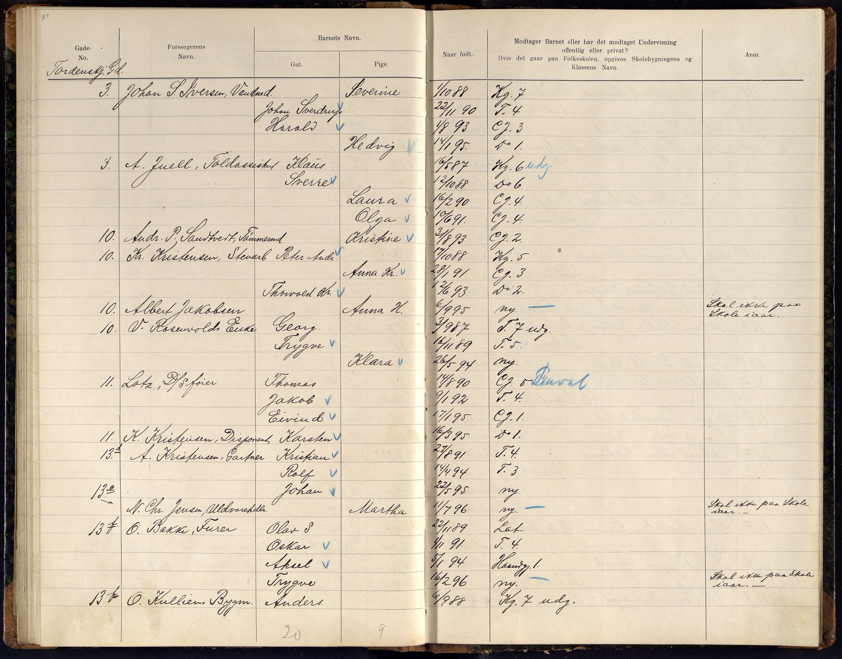 Kristiansand By - Skolekommisjonen/ -Styret, ARKSOR/1001KG510/J/Jb/L0011: Barnetelling, 1902, s. 107-108