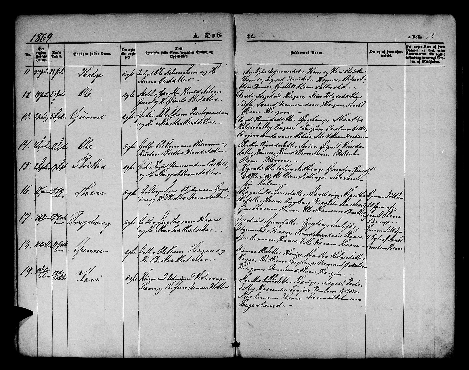 Røldal sokneprestembete, AV/SAB-A-100247: Klokkerbok nr. A 2, 1861-1886, s. 19