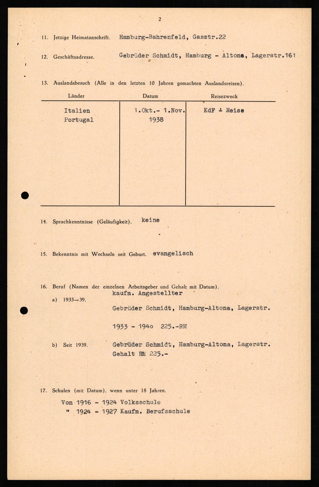 Forsvaret, Forsvarets overkommando II, AV/RA-RAFA-3915/D/Db/L0012: CI Questionaires. Tyske okkupasjonsstyrker i Norge. Tyskere., 1945-1946, s. 56