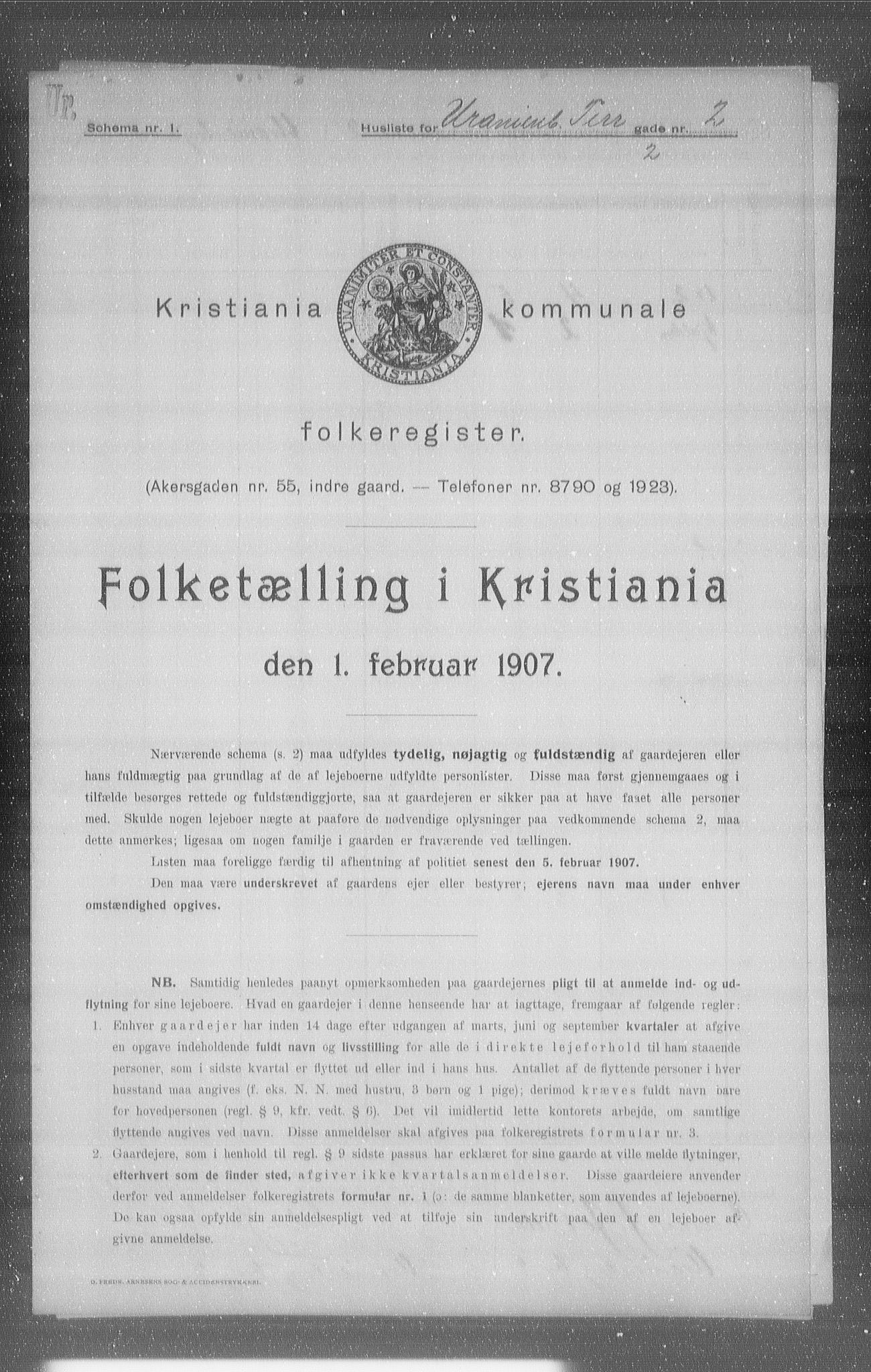 OBA, Kommunal folketelling 1.2.1907 for Kristiania kjøpstad, 1907, s. 61153