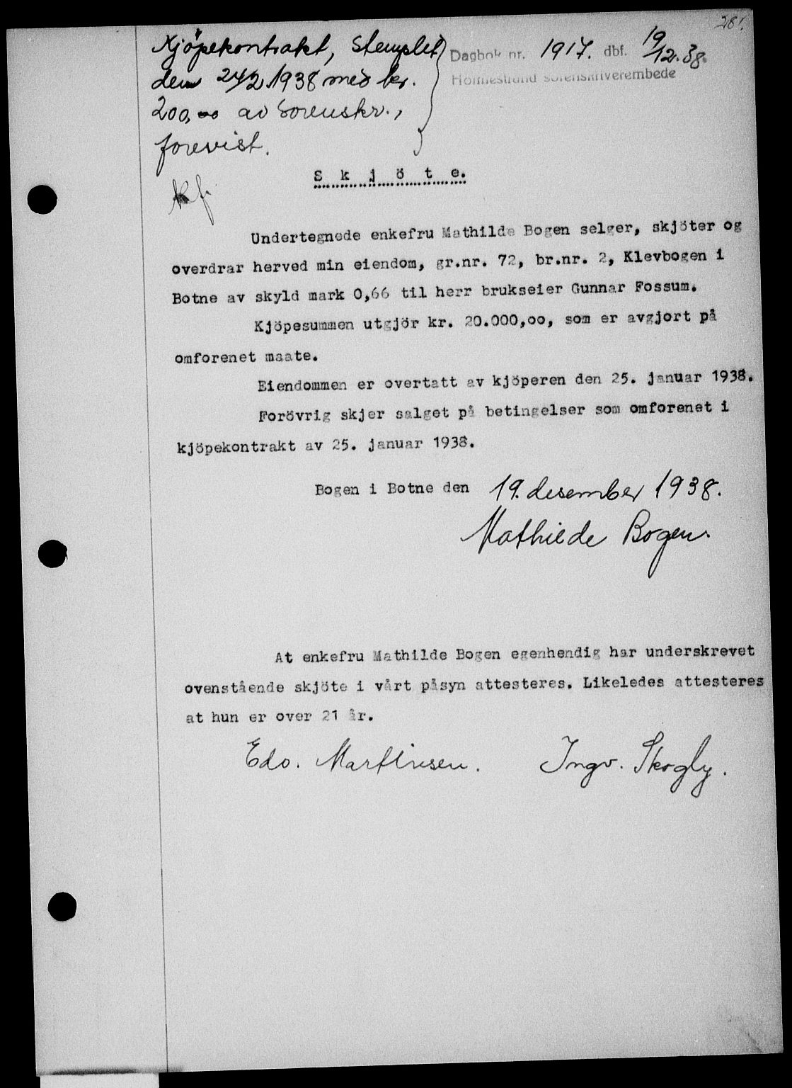 Holmestrand sorenskriveri, SAKO/A-67/G/Ga/Gaa/L0050: Pantebok nr. A-50, 1938-1939, Dagboknr: 1917/1938