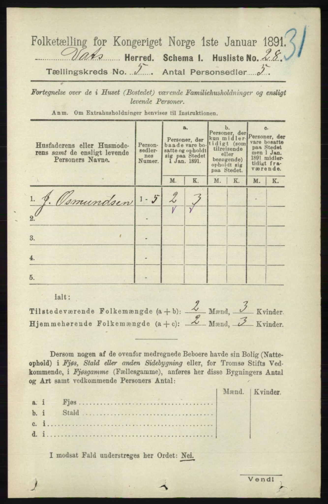 RA, Folketelling 1891 for 1155 Vats herred, 1891, s. 724