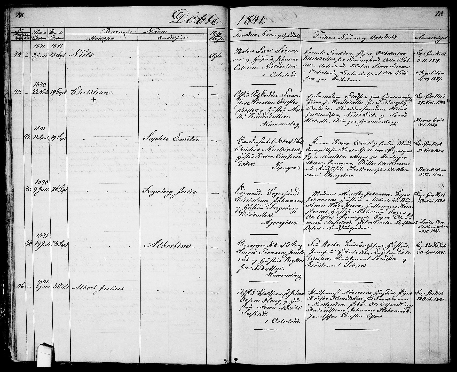 Garnisonsmenigheten Kirkebøker, AV/SAO-A-10846/G/Ga/L0005: Klokkerbok nr. 5, 1841-1860, s. 18