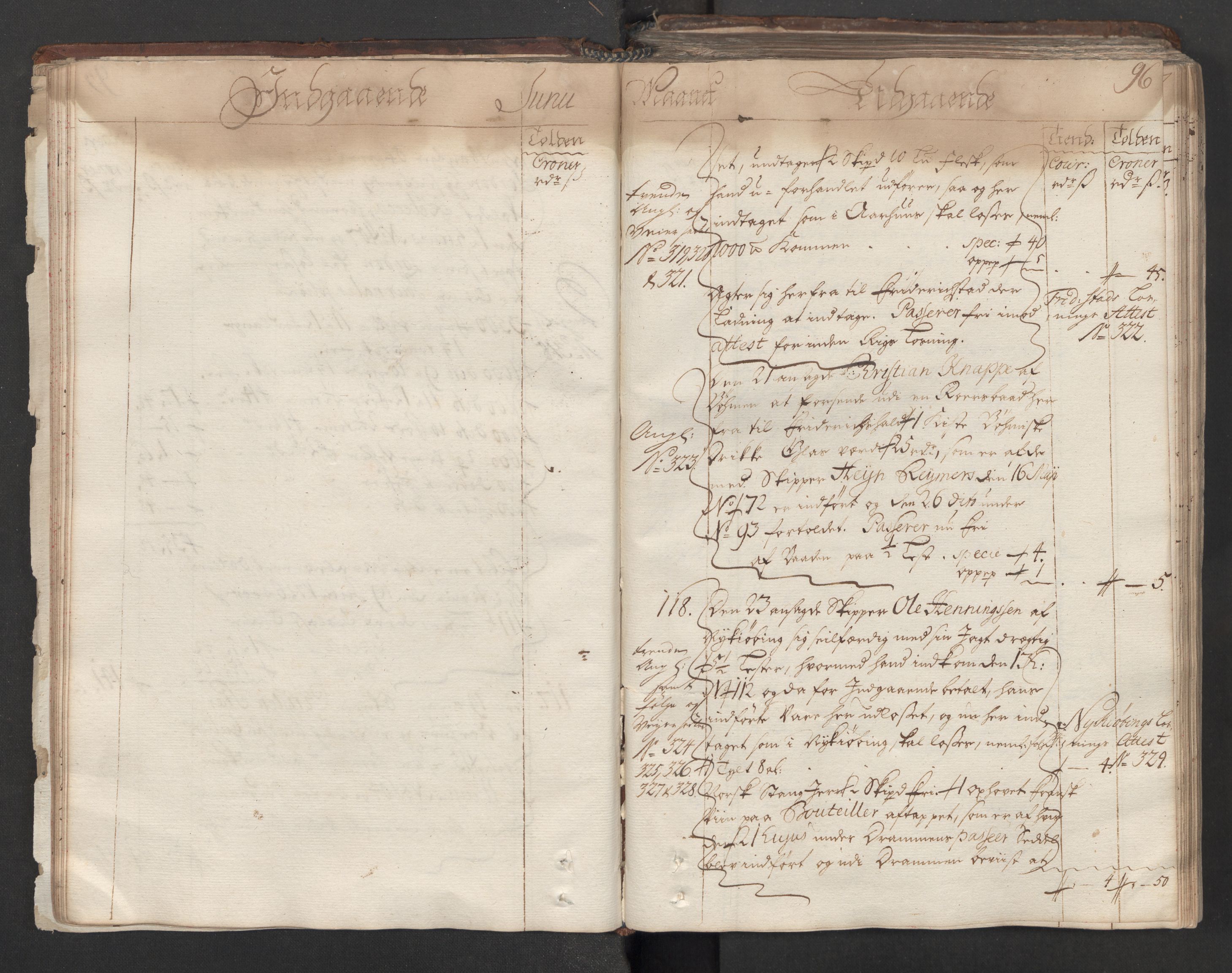 Generaltollkammeret, tollregnskaper, AV/RA-EA-5490/R06/L0012/0001: Tollregnskaper Kristiania / Hovedtollbok, 1731, s. 95b-96a