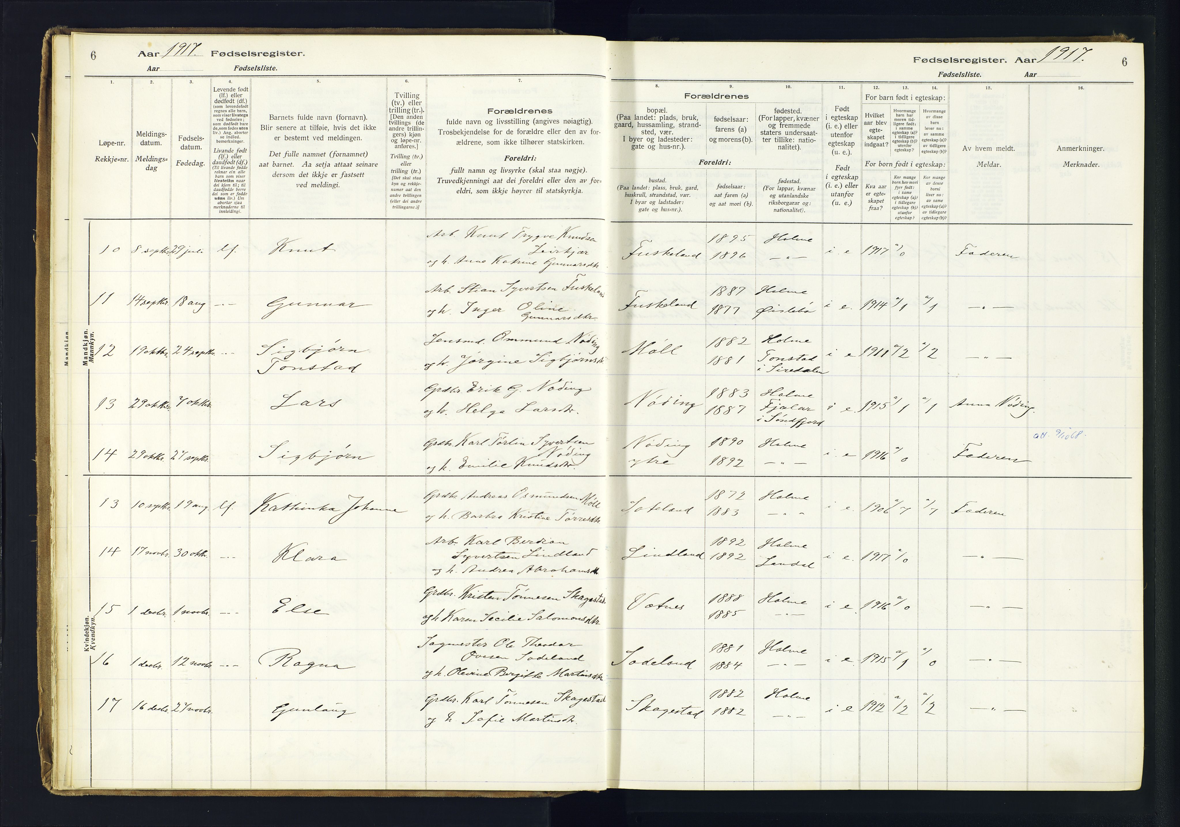 Holum sokneprestkontor, AV/SAK-1111-0022/J/Ja/L0003: Fødselsregister nr. II.6.12, 1916-1982, s. 6