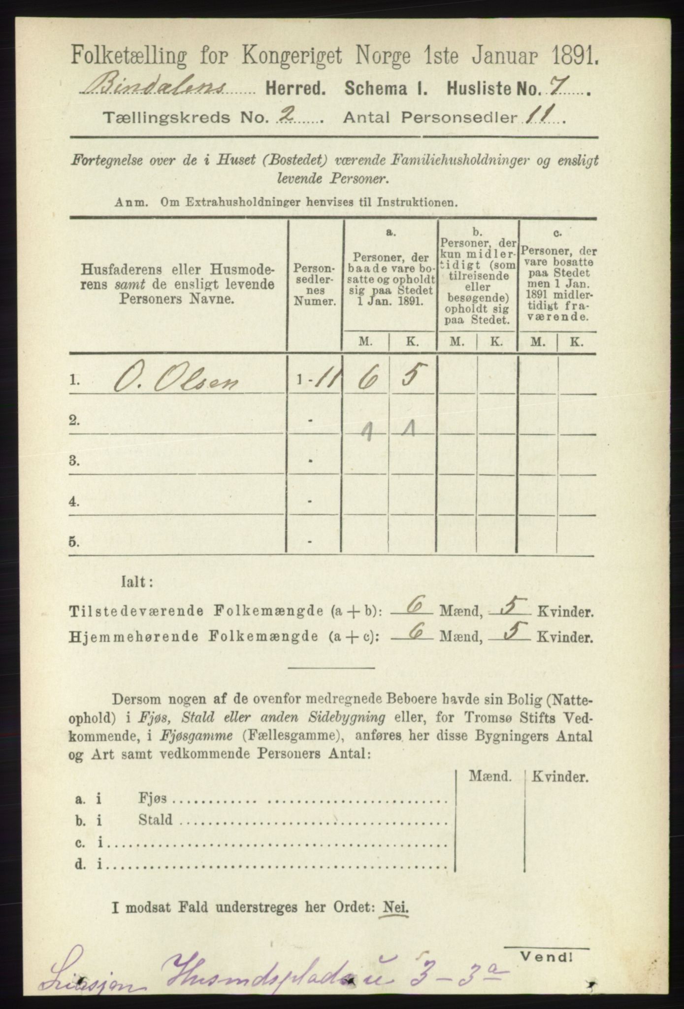 RA, Folketelling 1891 for 1811 Bindal herred, 1891, s. 238