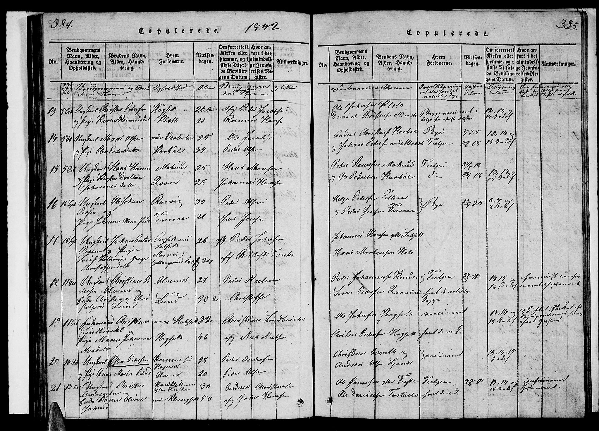 Ministerialprotokoller, klokkerbøker og fødselsregistre - Nordland, AV/SAT-A-1459/852/L0752: Klokkerbok nr. 852C03, 1840-1855, s. 384-385