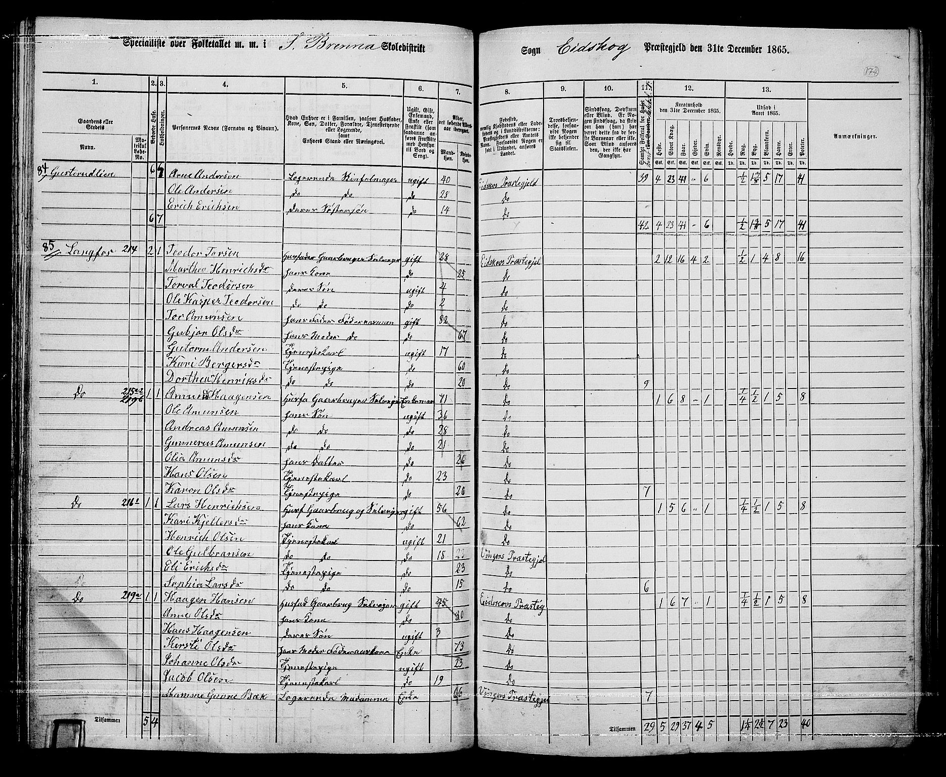 RA, Folketelling 1865 for 0420P Eidskog prestegjeld, 1865, s. 158