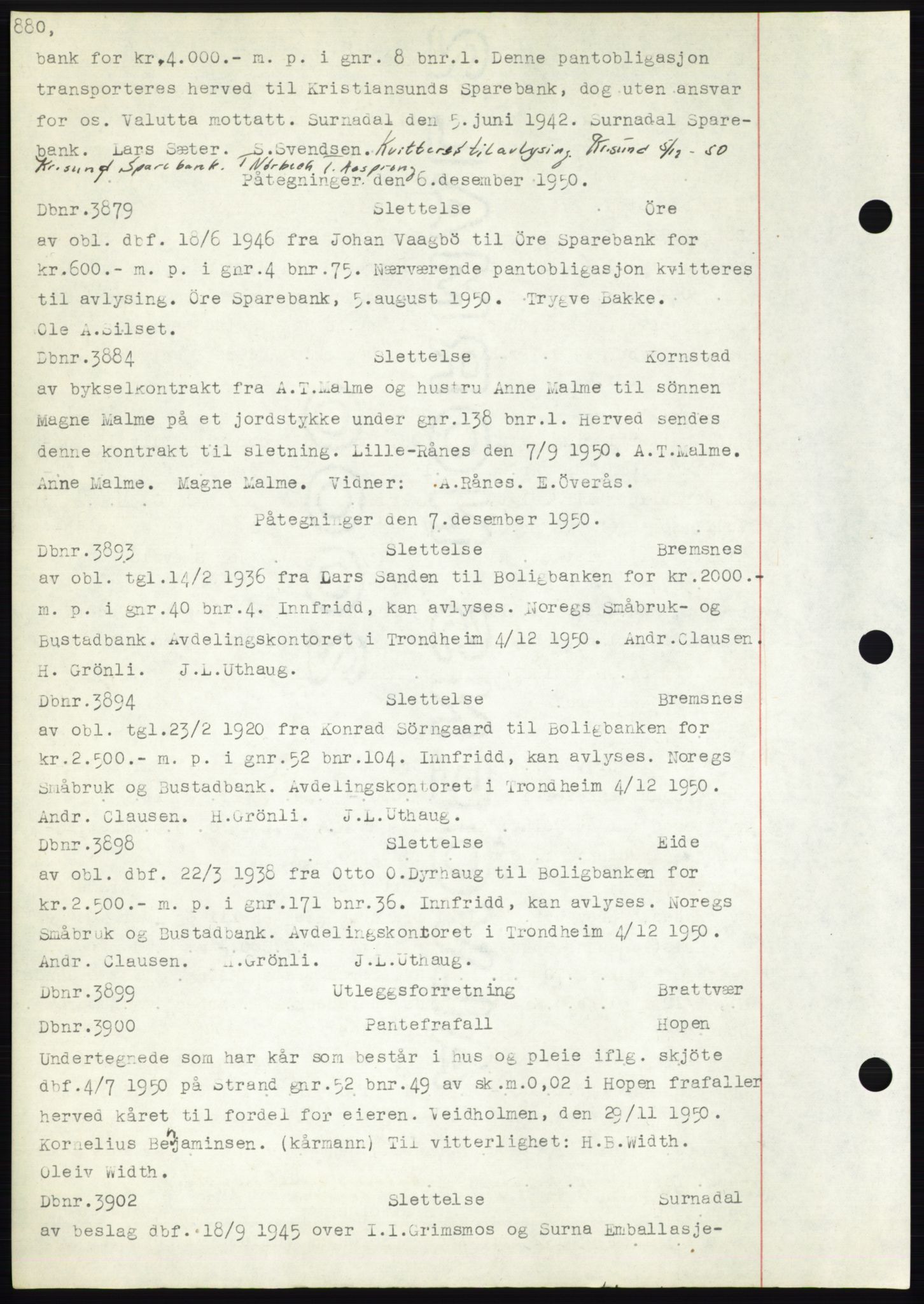 Nordmøre sorenskriveri, SAT/A-4132/1/2/2Ca: Pantebok nr. C82b, 1946-1951, Dagboknr: 3879/1950