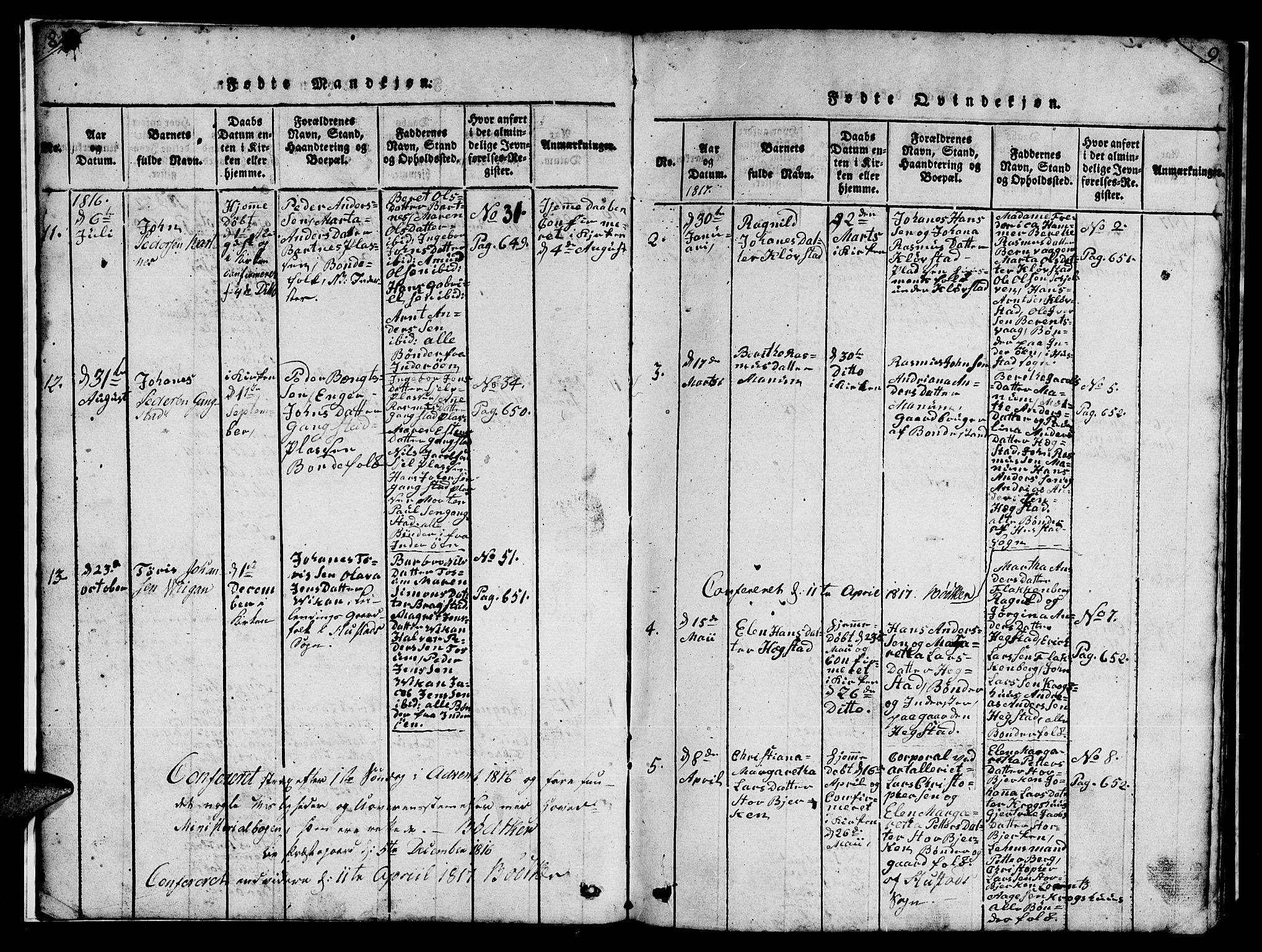 Ministerialprotokoller, klokkerbøker og fødselsregistre - Nord-Trøndelag, SAT/A-1458/732/L0317: Klokkerbok nr. 732C01, 1816-1881, s. 8-9