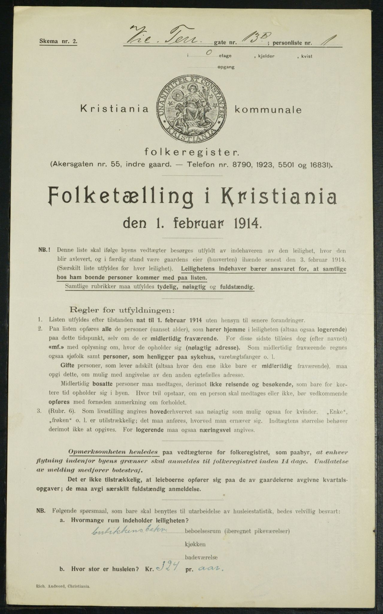 OBA, Kommunal folketelling 1.2.1914 for Kristiania, 1914, s. 124603