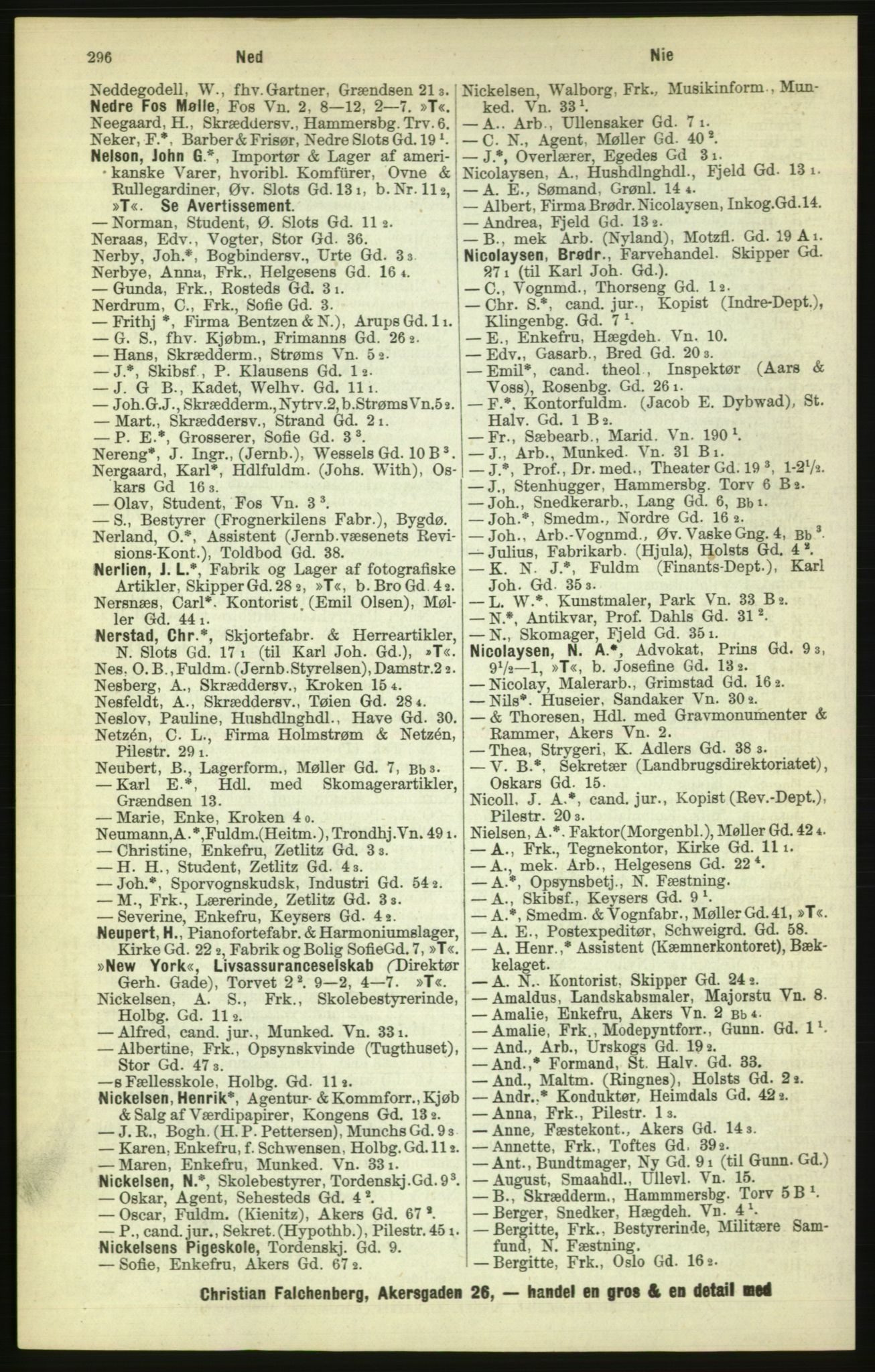 Kristiania/Oslo adressebok, PUBL/-, 1886, s. 296