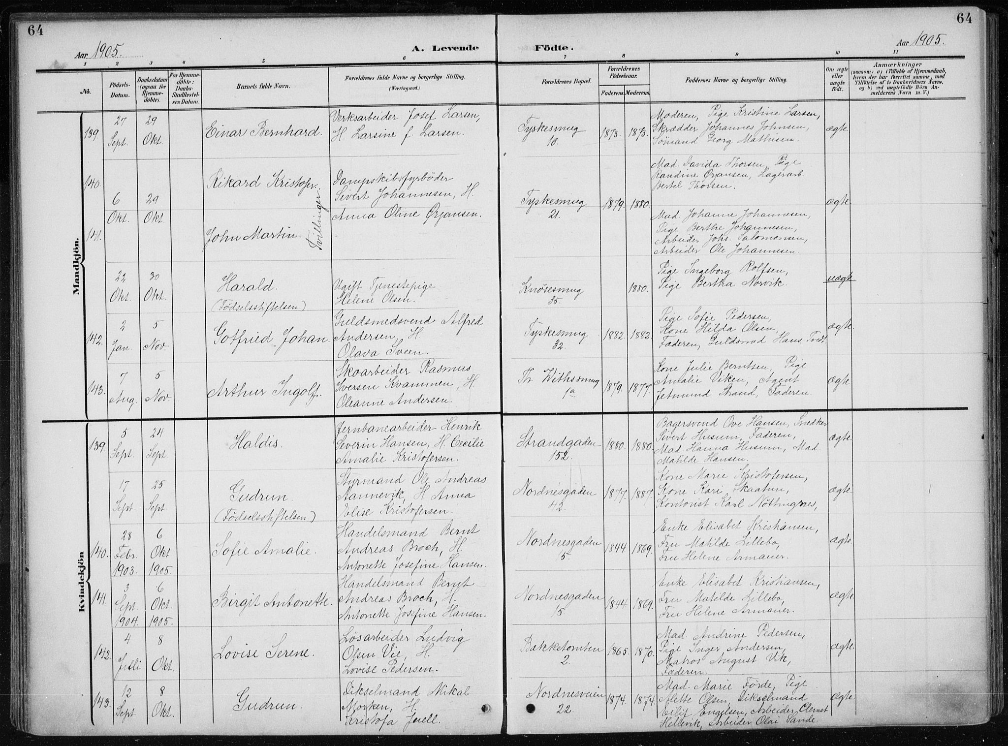 Nykirken Sokneprestembete, AV/SAB-A-77101/H/Haa/L0019: Ministerialbok nr. B 7, 1904-1916, s. 64