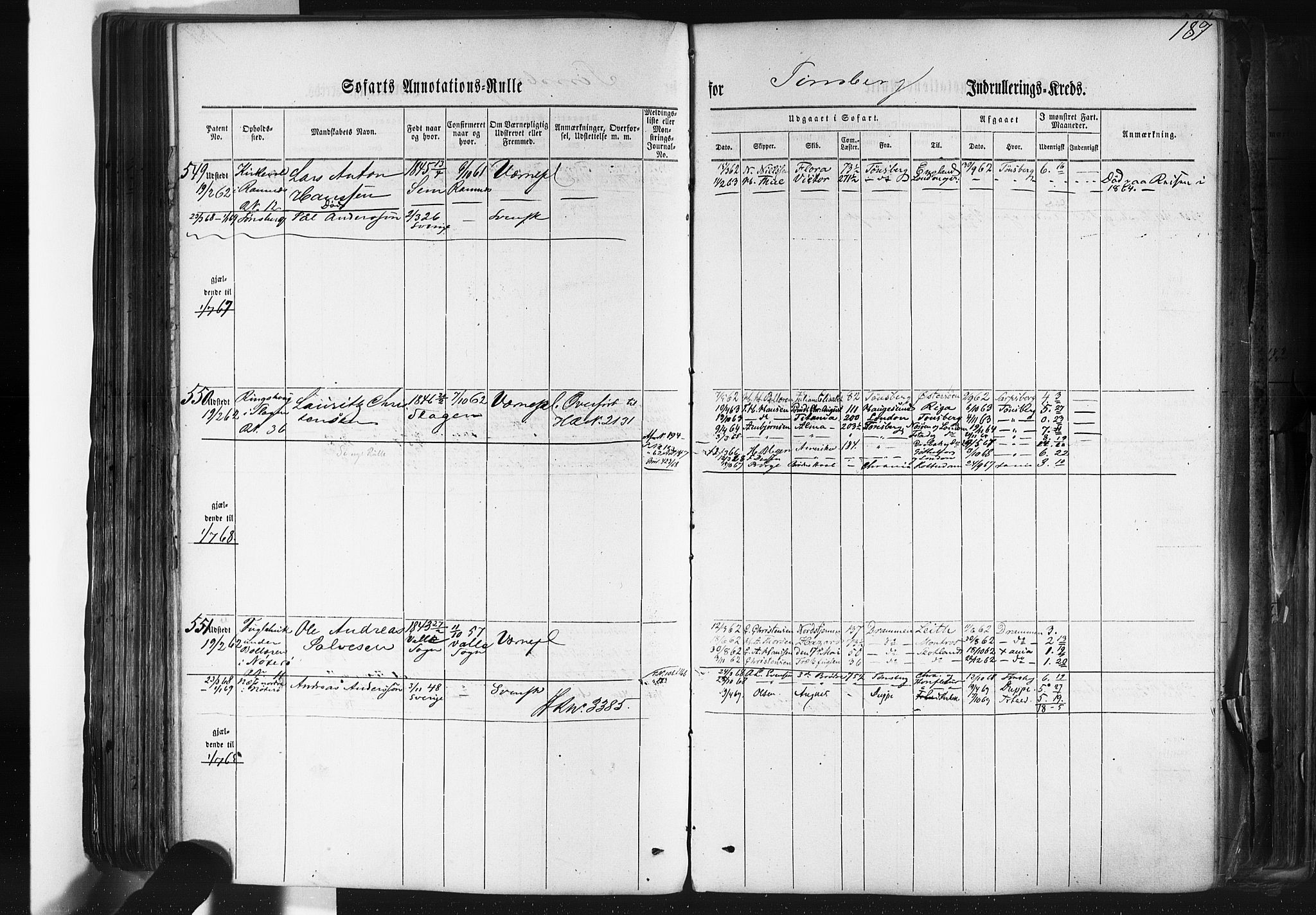 Tønsberg innrulleringskontor, AV/SAKO-A-786/F/Fb/L0001: Annotasjonsrulle Patent nr. 1-1724, 1860-1868, s. 196