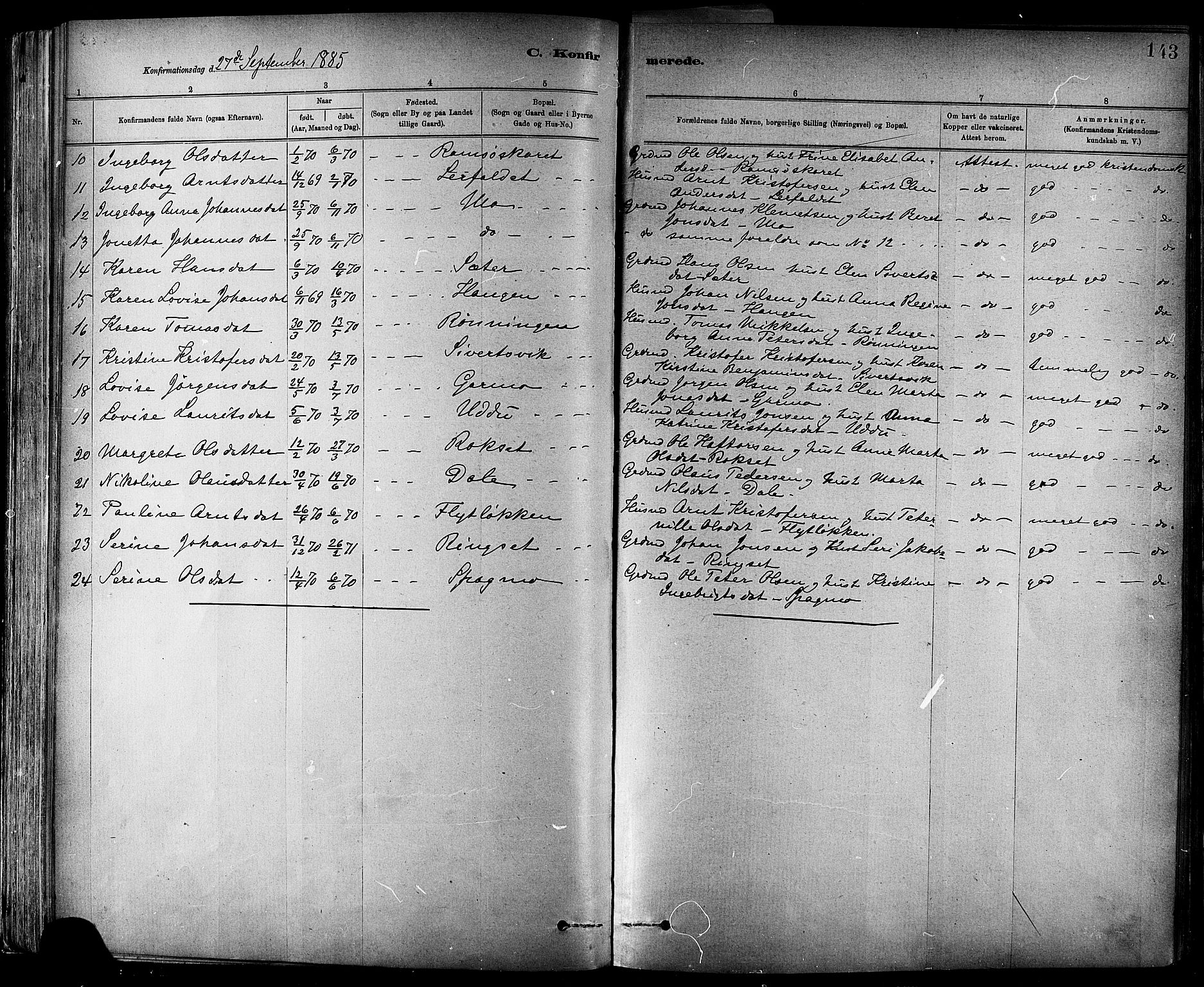 Ministerialprotokoller, klokkerbøker og fødselsregistre - Sør-Trøndelag, AV/SAT-A-1456/647/L0634: Ministerialbok nr. 647A01, 1885-1896, s. 143