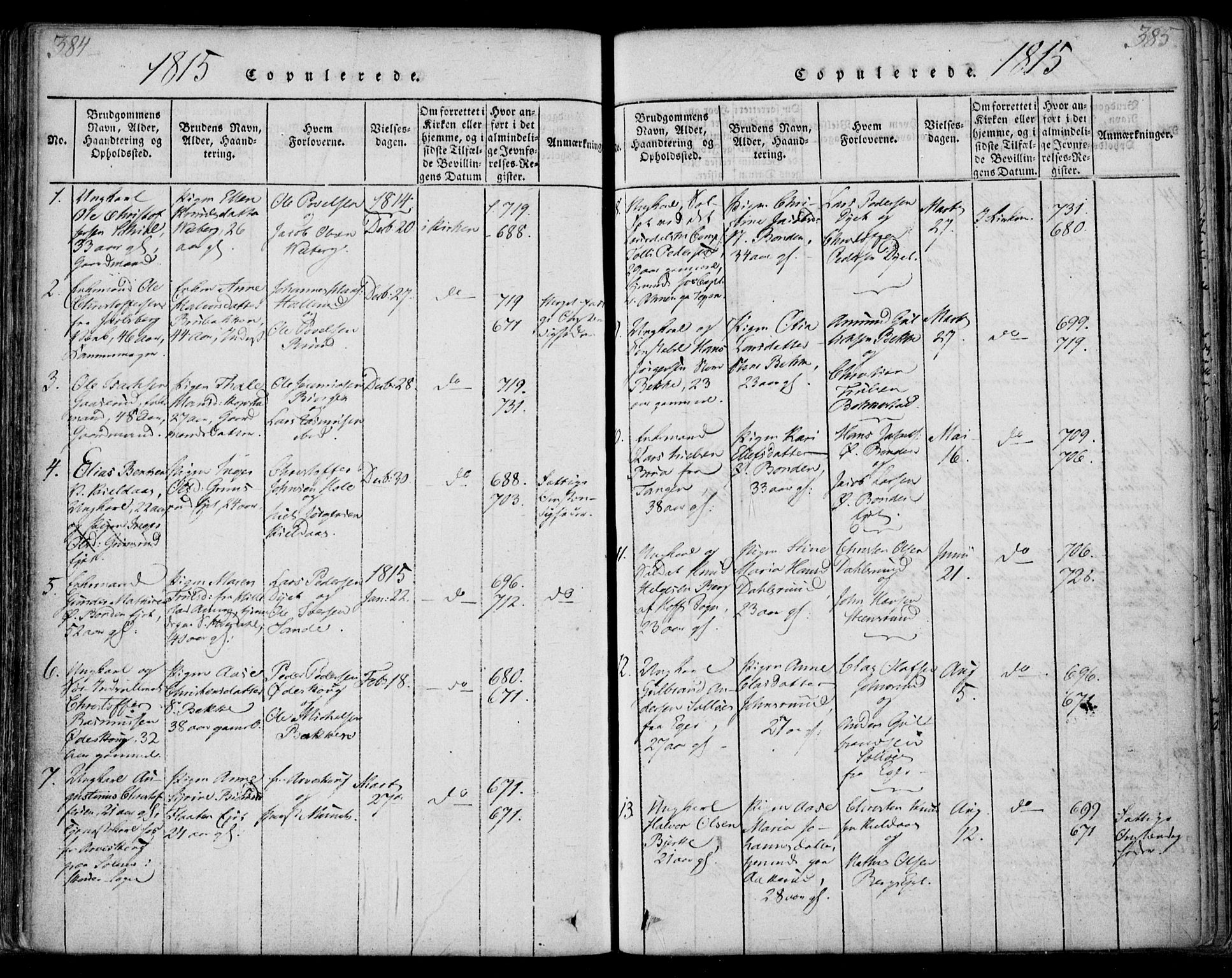 Sande Kirkebøker, AV/SAKO-A-53/F/Fa/L0003: Ministerialbok nr. 3, 1814-1847, s. 384-385