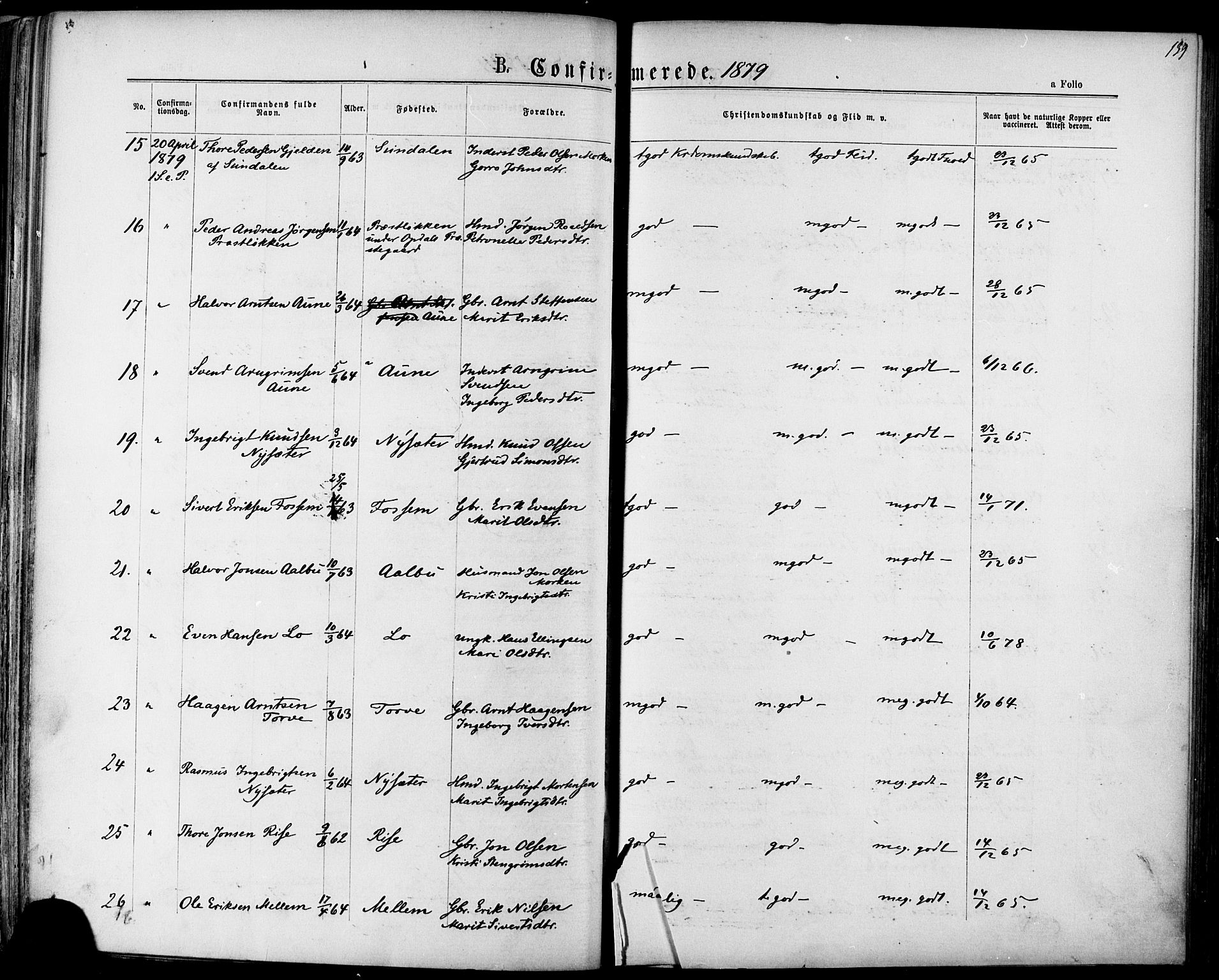 Ministerialprotokoller, klokkerbøker og fødselsregistre - Sør-Trøndelag, AV/SAT-A-1456/678/L0900: Ministerialbok nr. 678A09, 1872-1881, s. 139