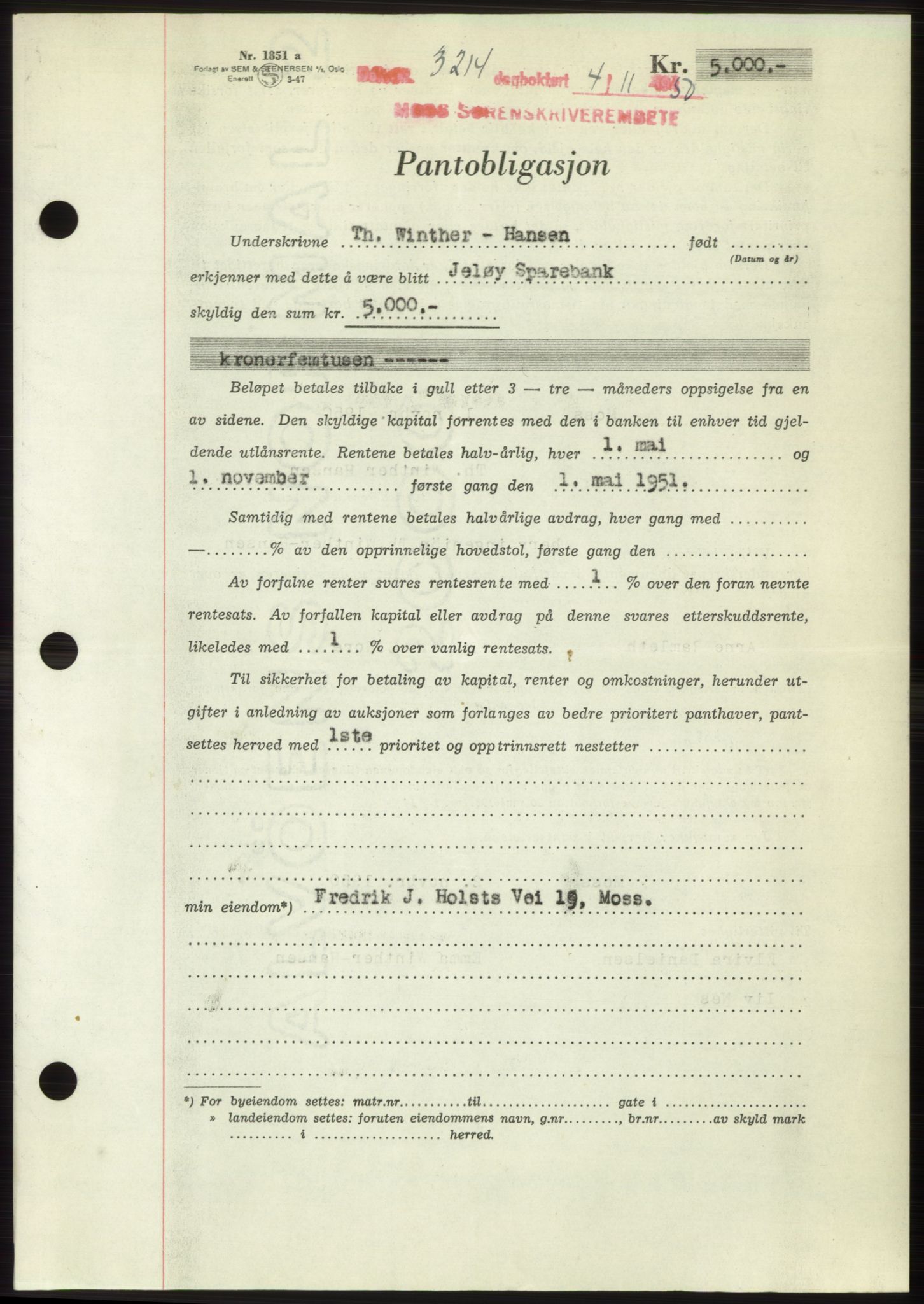 Moss sorenskriveri, SAO/A-10168: Pantebok nr. B25, 1950-1950, Dagboknr: 3214/1950