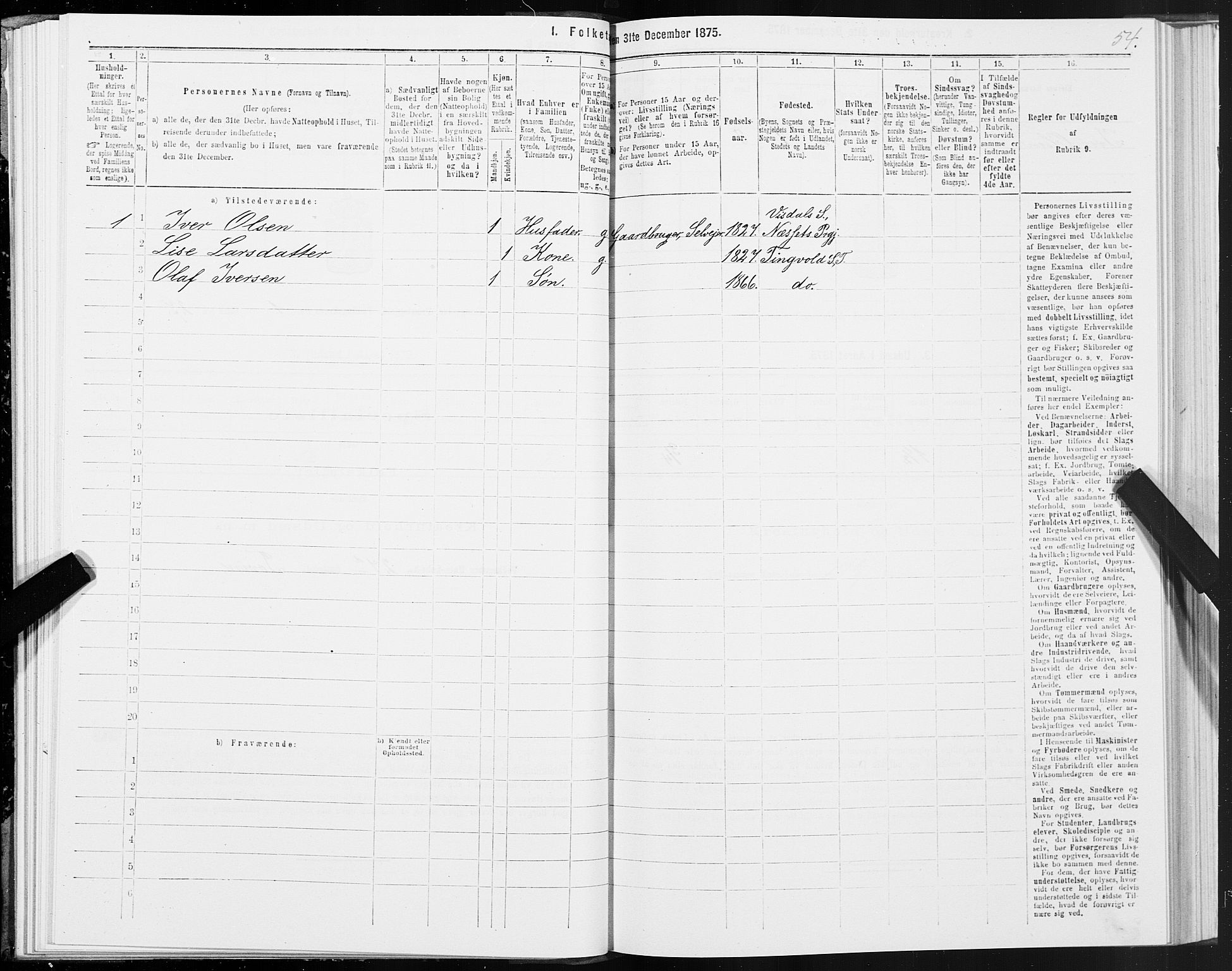 SAT, Folketelling 1875 for 1560P Tingvoll prestegjeld, 1875, s. 1054