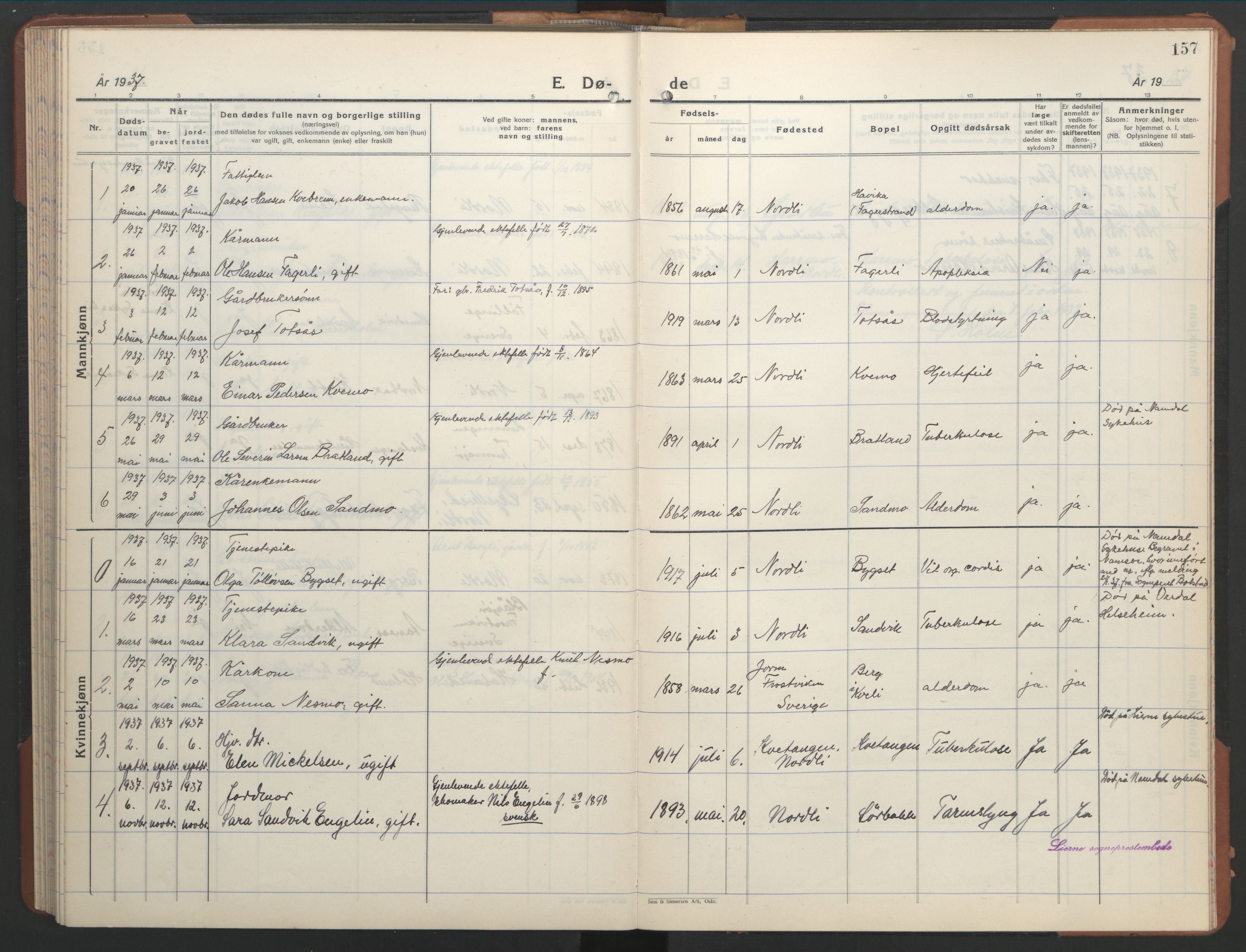 Ministerialprotokoller, klokkerbøker og fødselsregistre - Nord-Trøndelag, AV/SAT-A-1458/755/L0500: Klokkerbok nr. 755C01, 1920-1962, s. 157