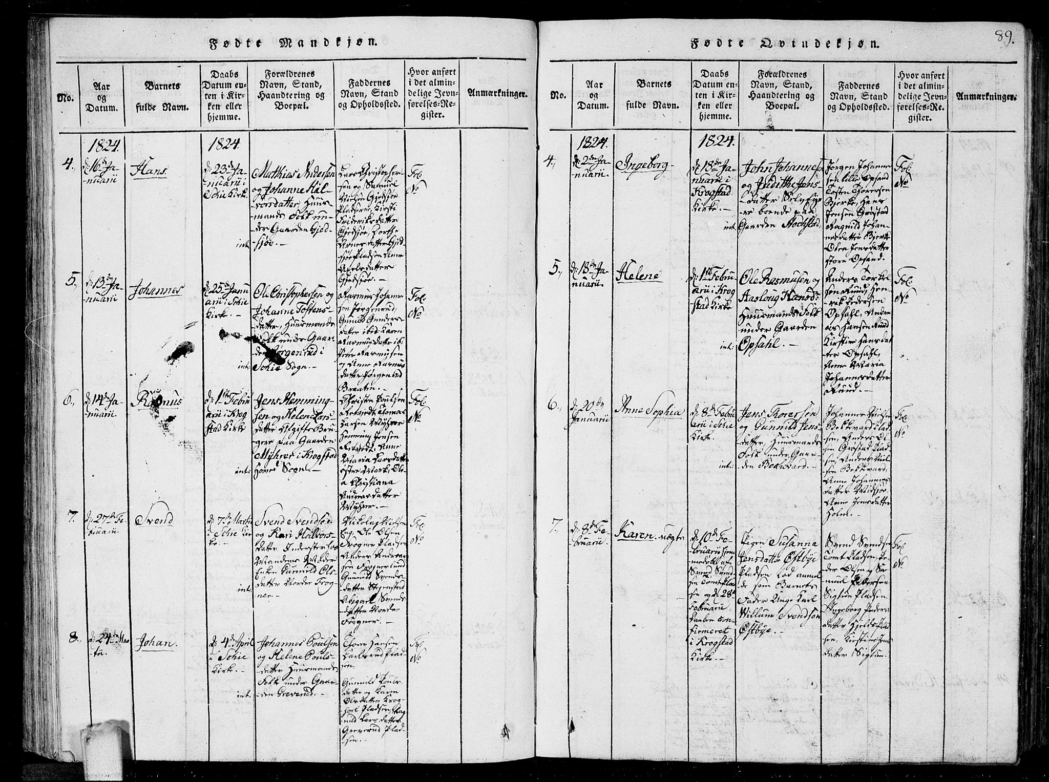 Kråkstad prestekontor Kirkebøker, AV/SAO-A-10125a/G/Ga/L0001: Klokkerbok nr. I 1, 1813-1824, s. 89