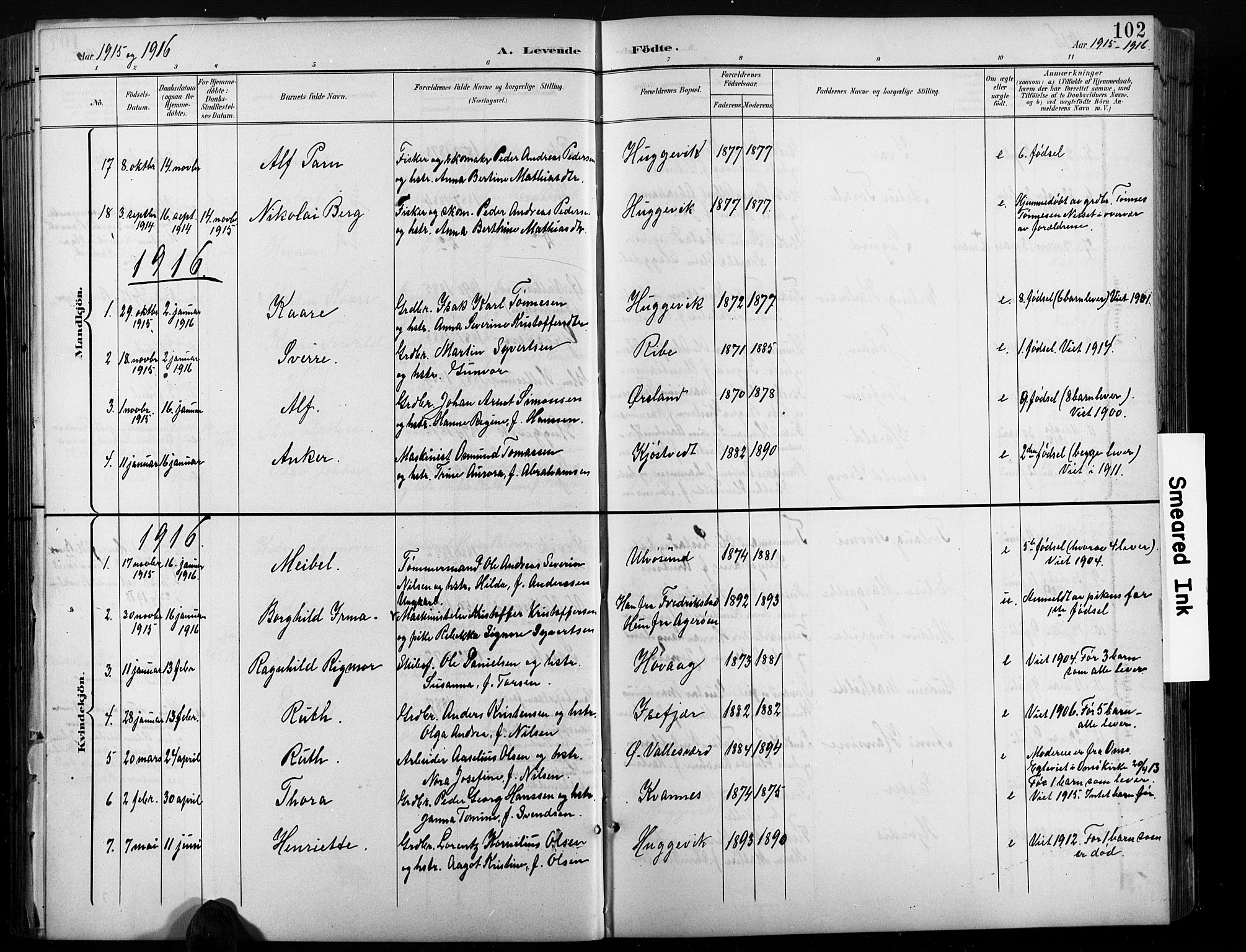 Høvåg sokneprestkontor, AV/SAK-1111-0025/F/Fb/L0005: Klokkerbok nr. B 5, 1898-1929, s. 102