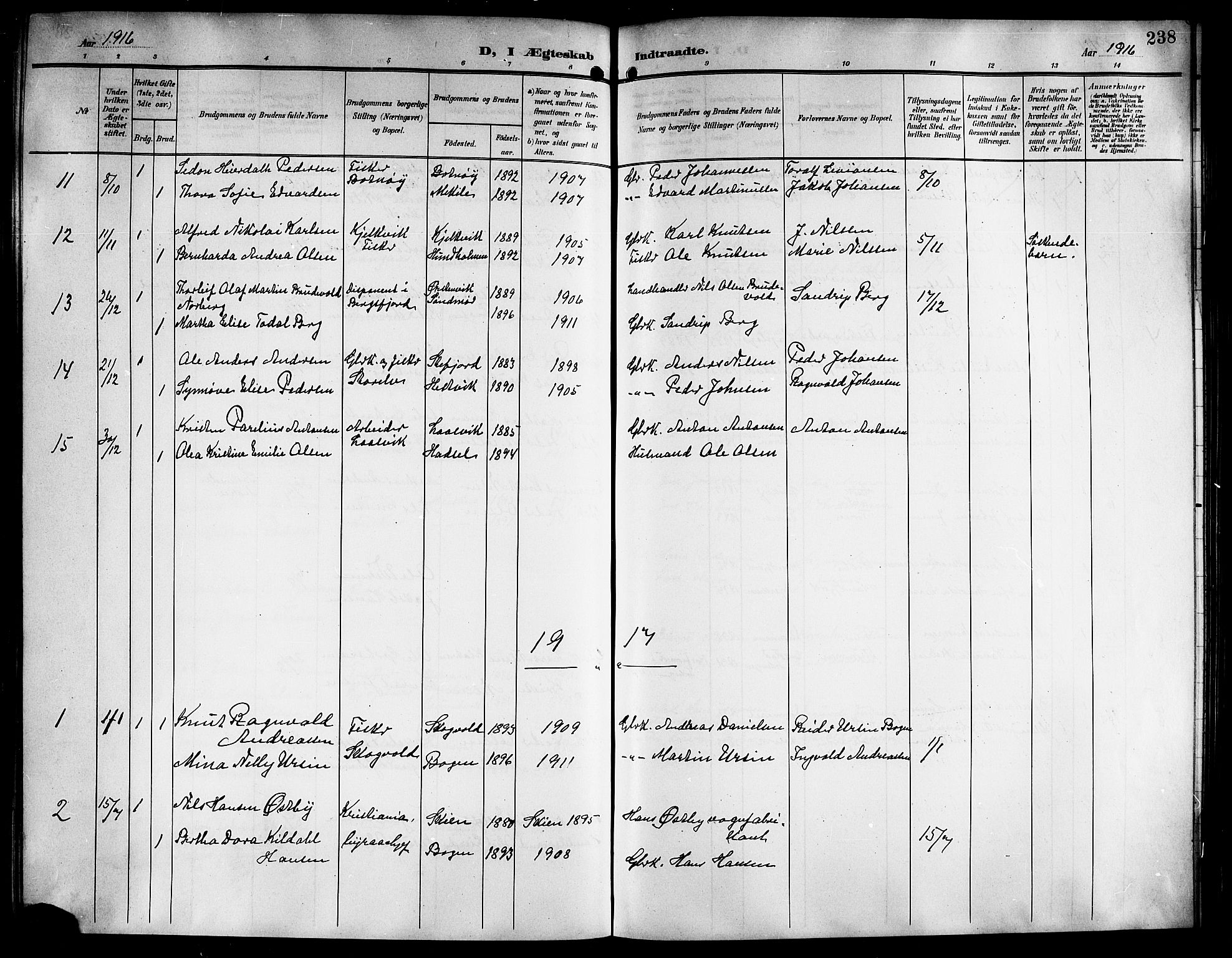 Ministerialprotokoller, klokkerbøker og fødselsregistre - Nordland, AV/SAT-A-1459/861/L0877: Klokkerbok nr. 861C03, 1903-1919, s. 238