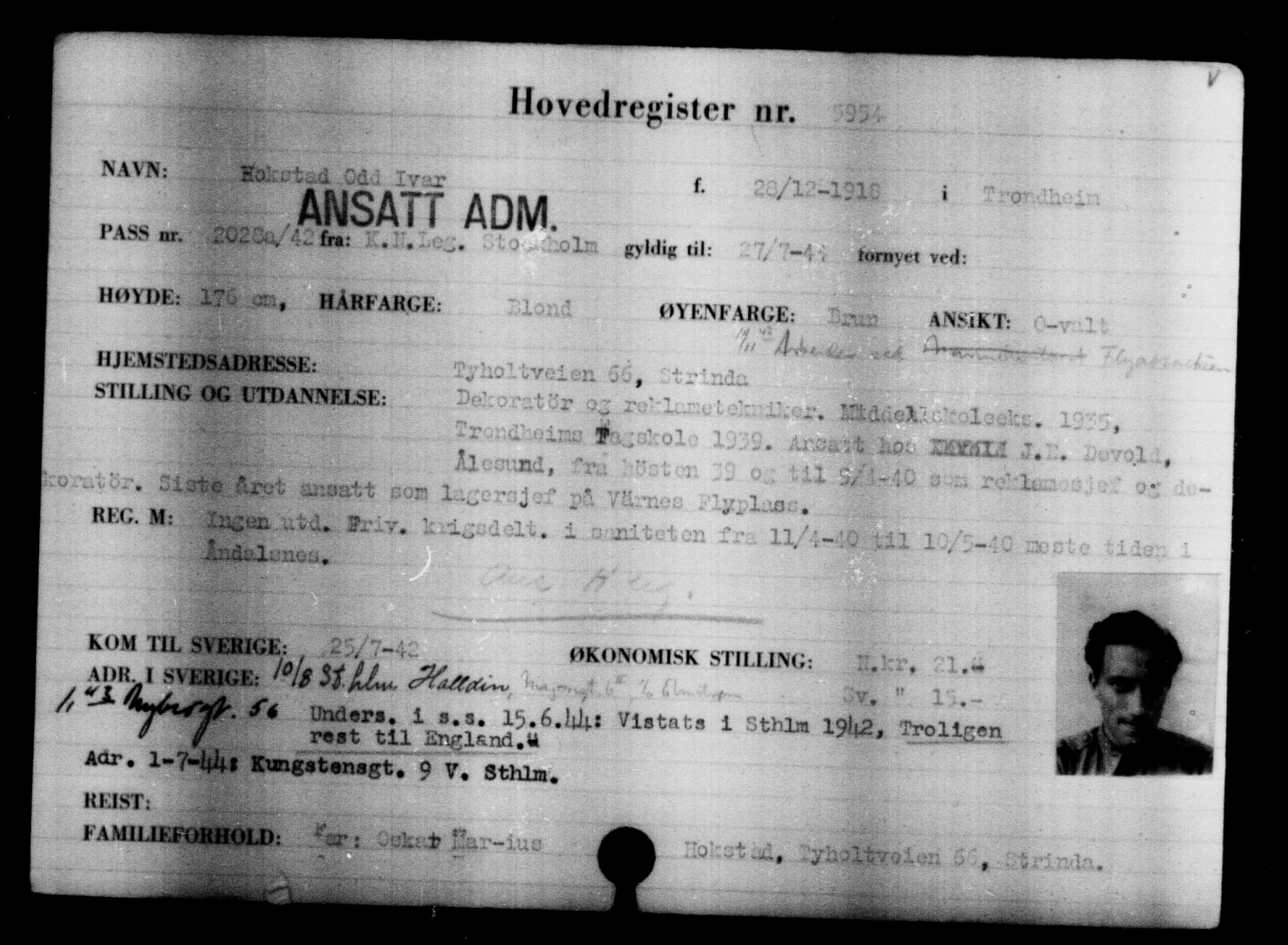 Utenriksstasjonene, Legasjonen i Stockholm, Flyktningkontoret, AV/RA-S-6753/V/Va/L0004: Kjesäterkartoteket, flyktninger med registreringsnr. 3496-6610, 1940-1945, s. 2871