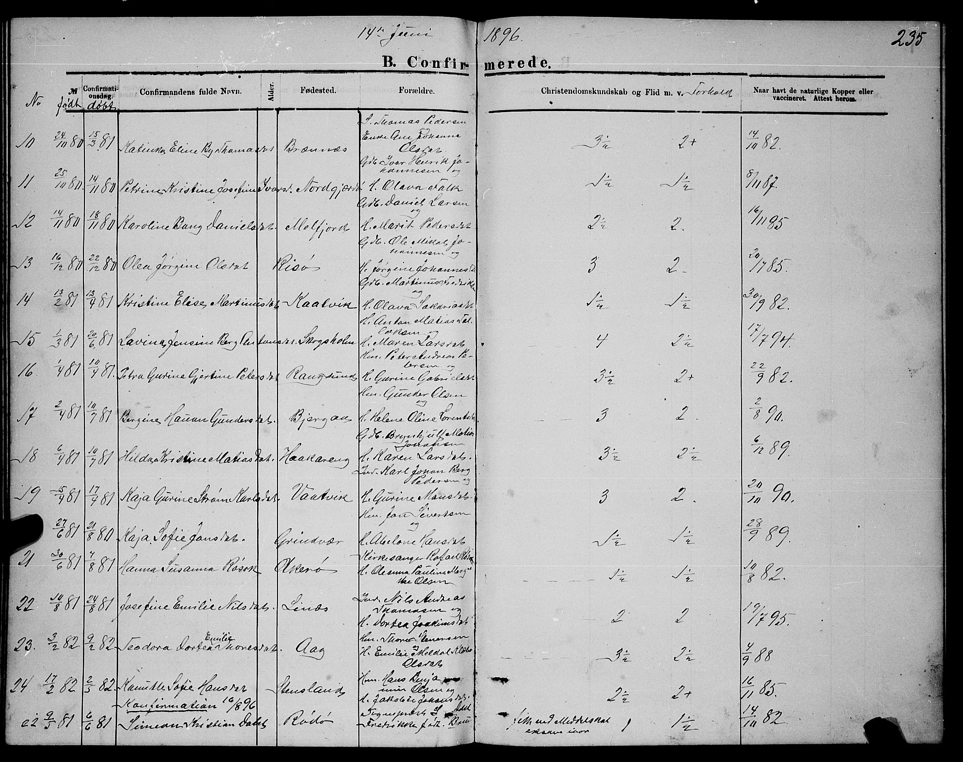 Ministerialprotokoller, klokkerbøker og fødselsregistre - Nordland, AV/SAT-A-1459/841/L0620: Klokkerbok nr. 841C04, 1877-1896, s. 235