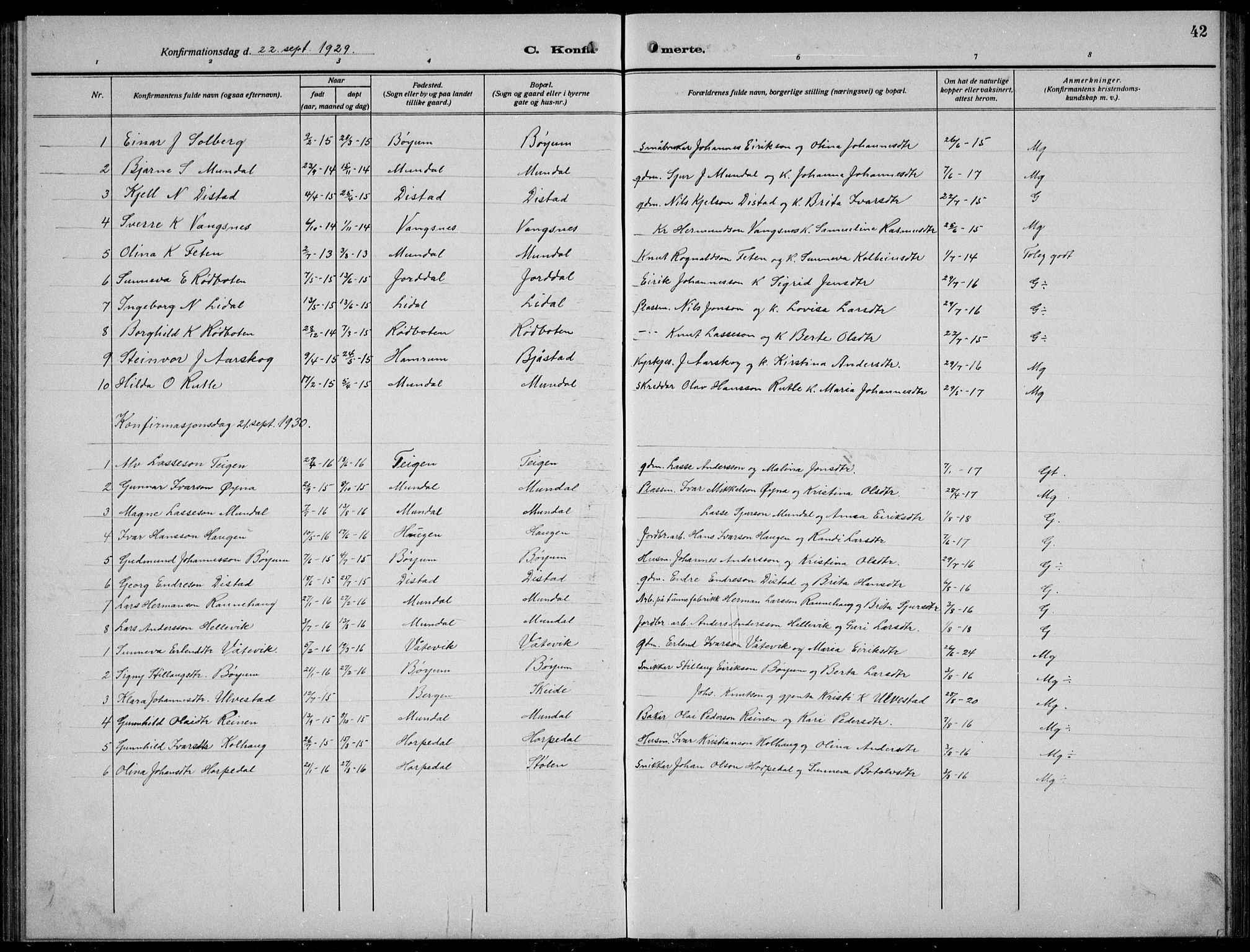 Balestrand sokneprestembete, AV/SAB-A-79601/H/Hab/Habb/L0002: Klokkerbok nr. B 2, 1917-1940, s. 42