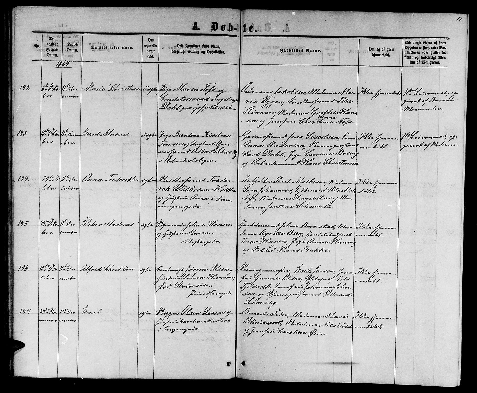 Ministerialprotokoller, klokkerbøker og fødselsregistre - Sør-Trøndelag, SAT/A-1456/601/L0087: Klokkerbok nr. 601C05, 1864-1881, s. 14