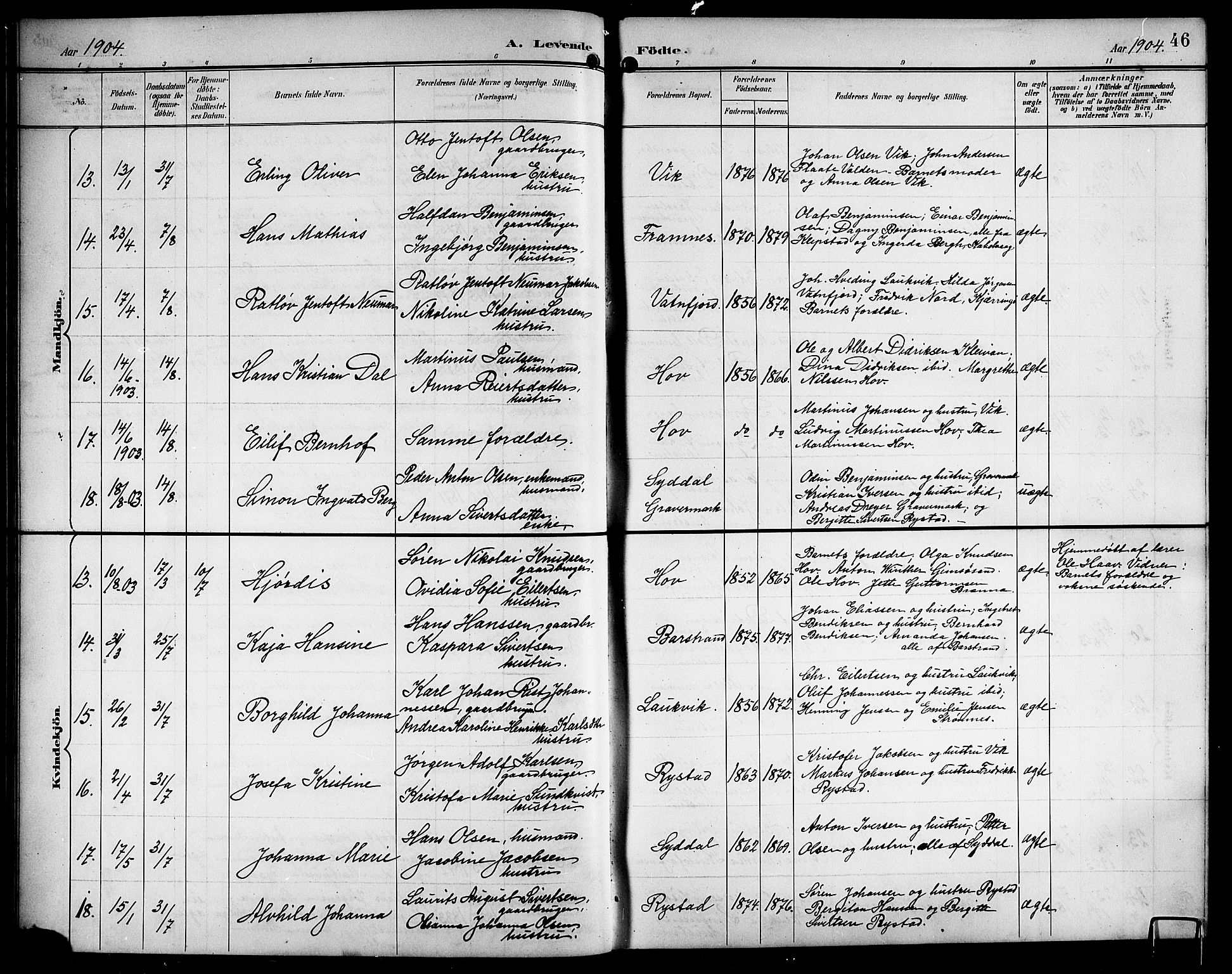 Ministerialprotokoller, klokkerbøker og fødselsregistre - Nordland, AV/SAT-A-1459/876/L1105: Klokkerbok nr. 876C04, 1896-1914, s. 46