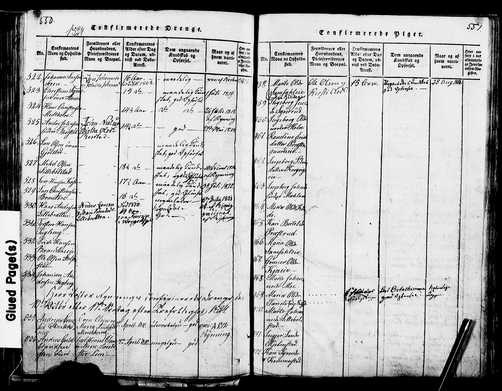 Ringsaker prestekontor, AV/SAH-PREST-014/K/Ka/L0005: Ministerialbok nr. 5, 1814-1826, s. 550-551