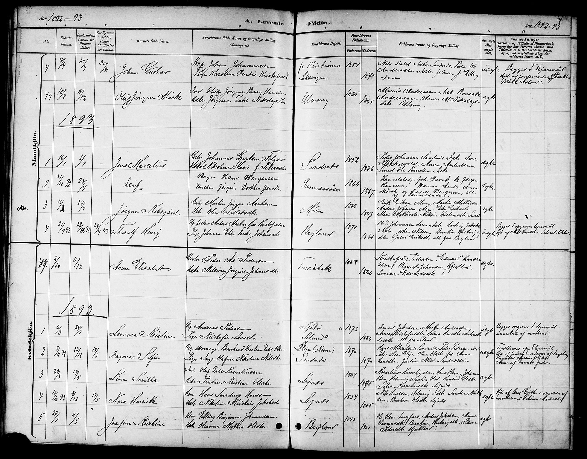 Ministerialprotokoller, klokkerbøker og fødselsregistre - Nordland, SAT/A-1459/831/L0478: Klokkerbok nr. 831C05, 1892-1909, s. 7