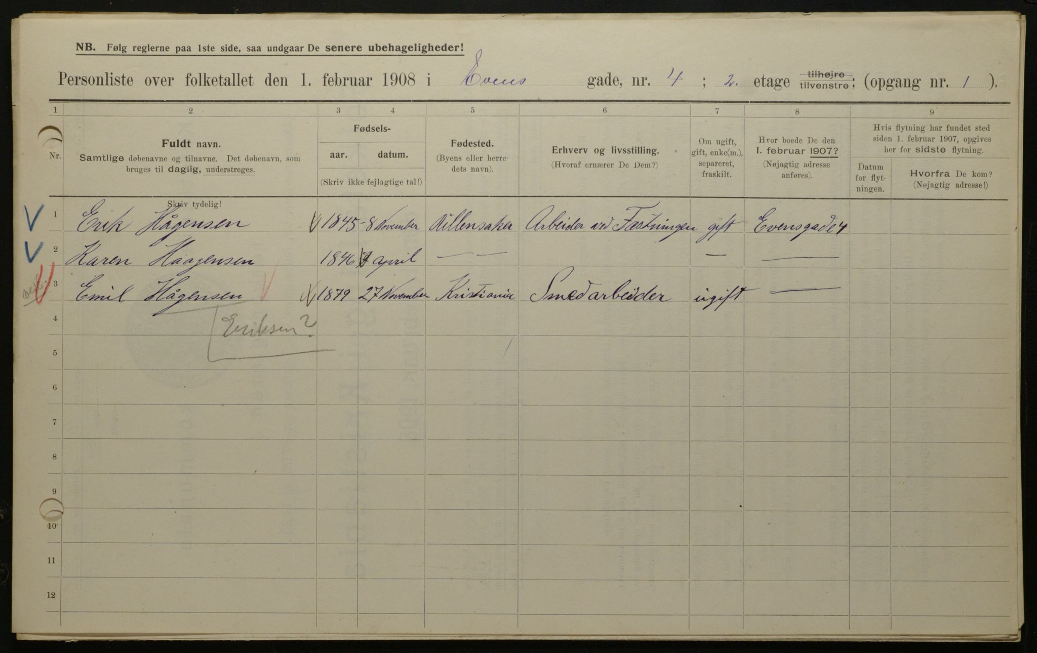 OBA, Kommunal folketelling 1.2.1908 for Kristiania kjøpstad, 1908, s. 20838