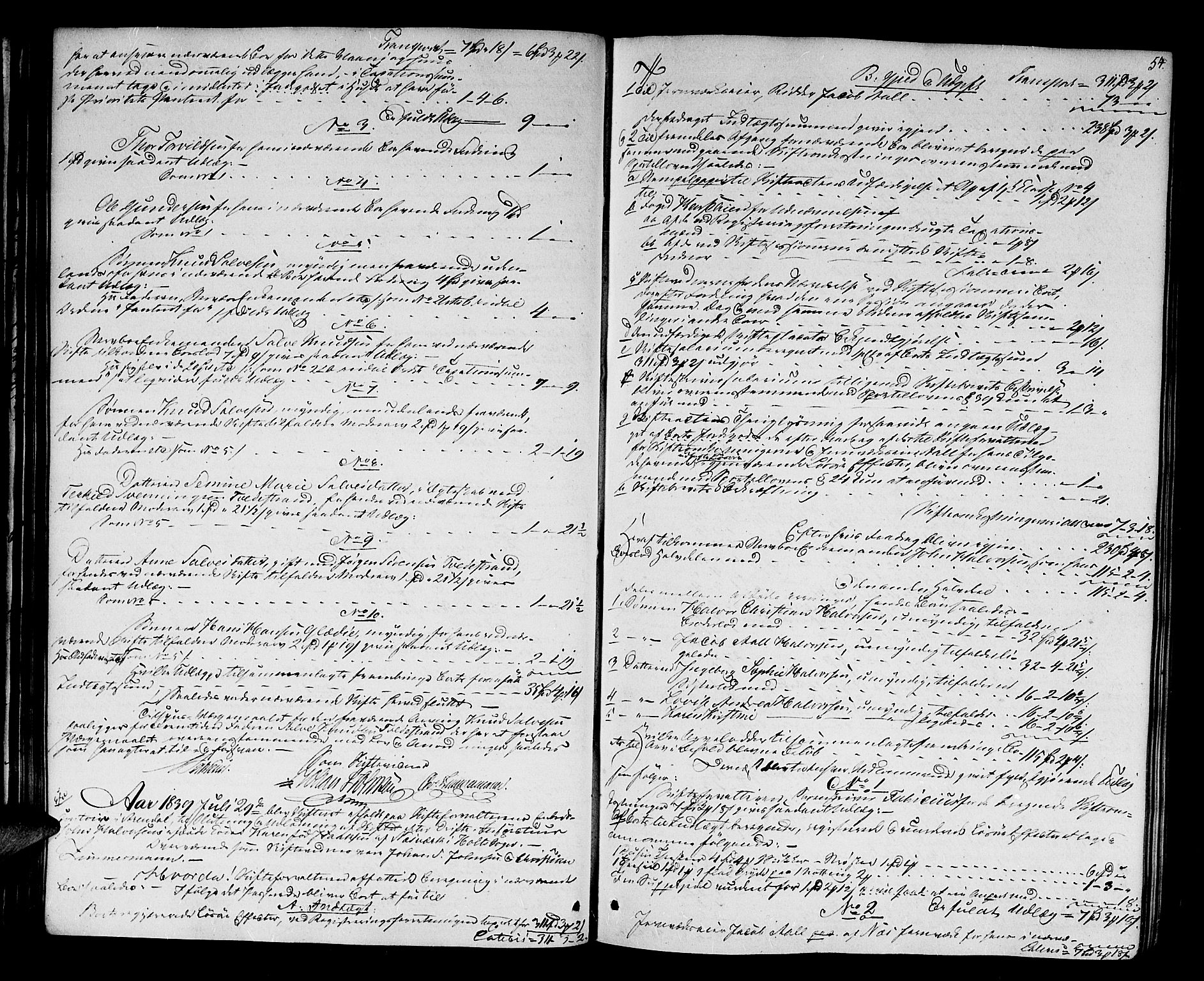Holt sorenskriveri, SAK/1221-0002/H/Hc/L0026: Skifteutlodningsprotokoll nr. 1 med register, 1839-1844, s. 53b-54a