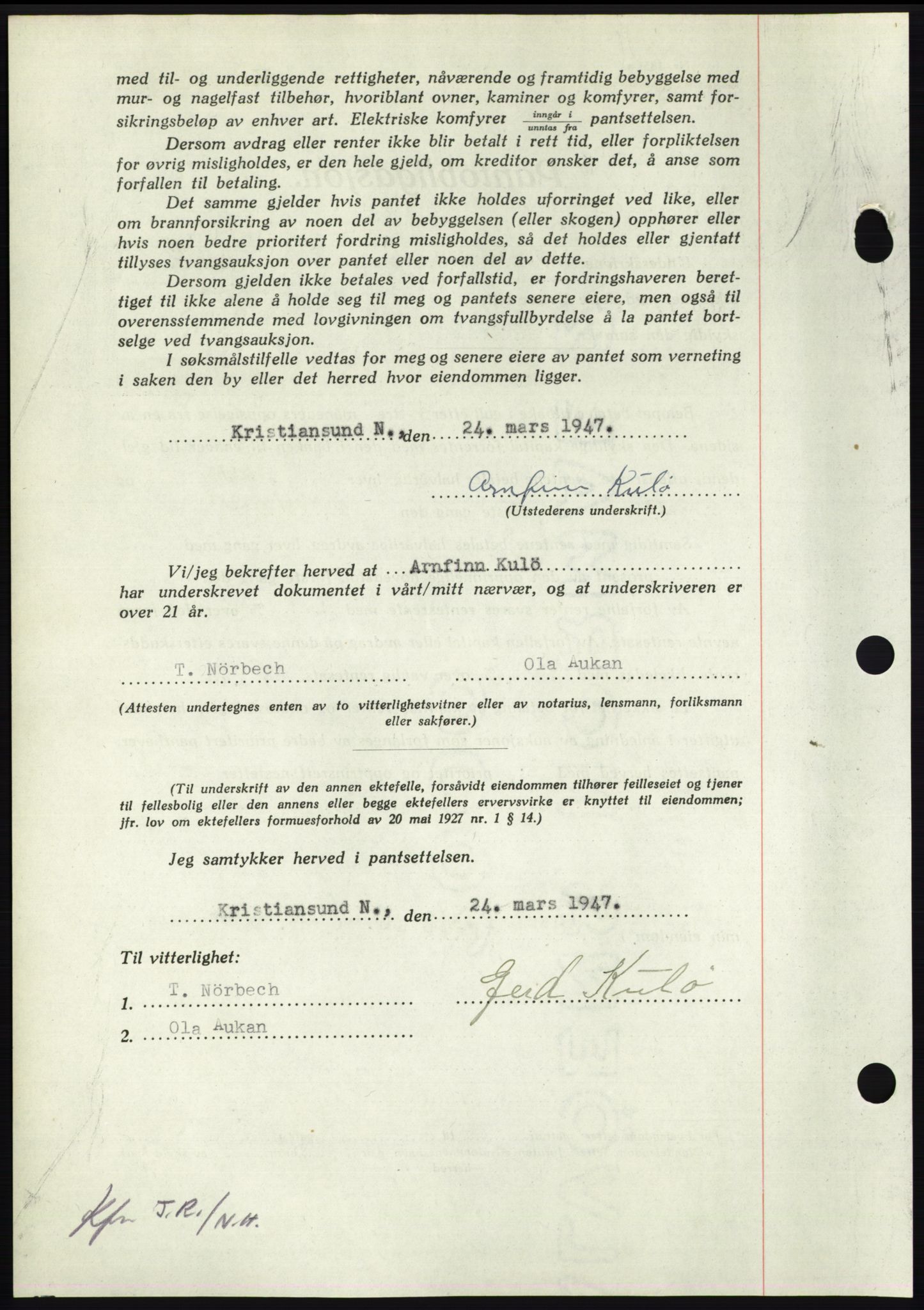 Nordmøre sorenskriveri, AV/SAT-A-4132/1/2/2Ca: Pantebok nr. B95, 1946-1947, Dagboknr: 691/1947