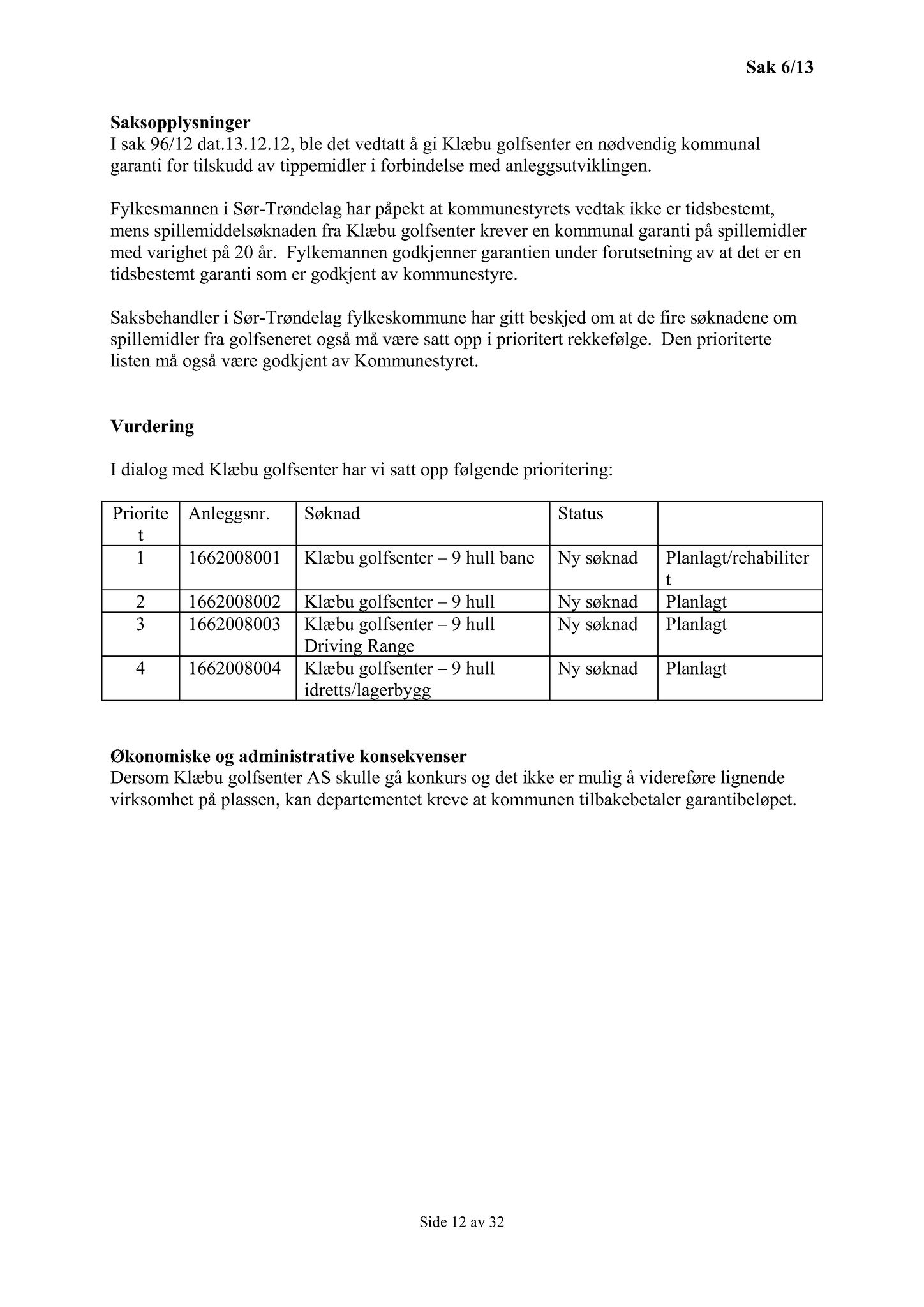 Klæbu Kommune, TRKO/KK/01-KS/L006: Kommunestyret - Møtedokumenter, 2013, s. 12