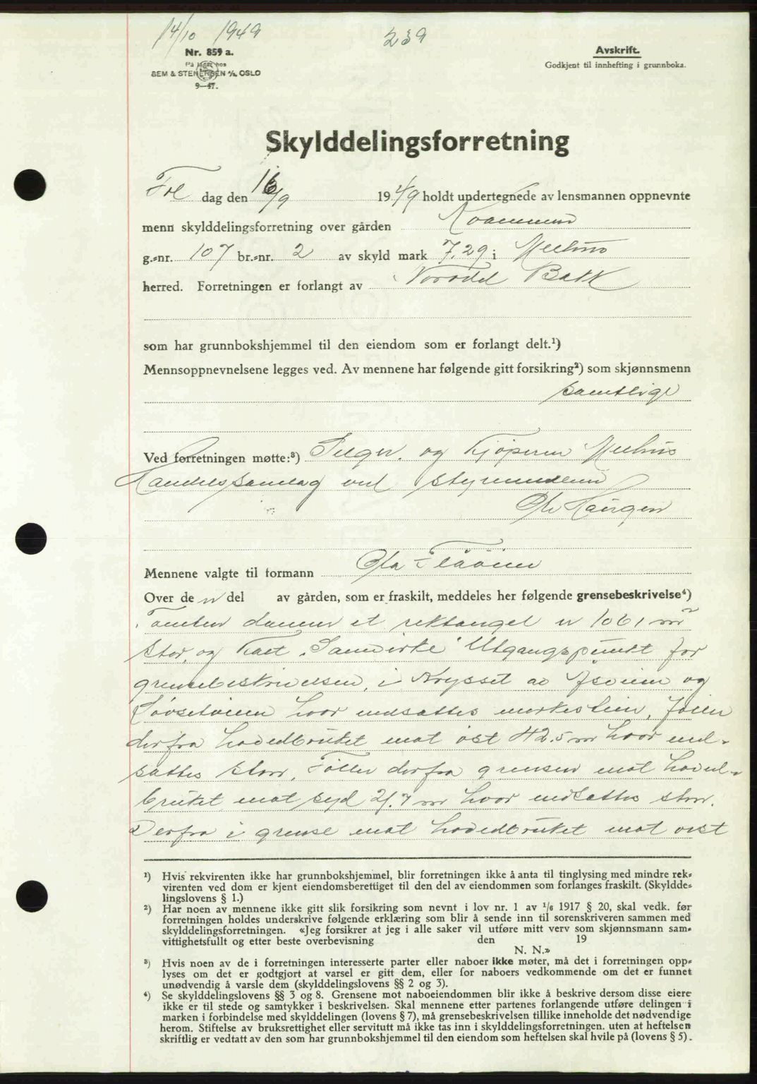 Gauldal sorenskriveri, SAT/A-0014/1/2/2C: Pantebok nr. A8, 1949-1949, Dagboknr: 1713/1949