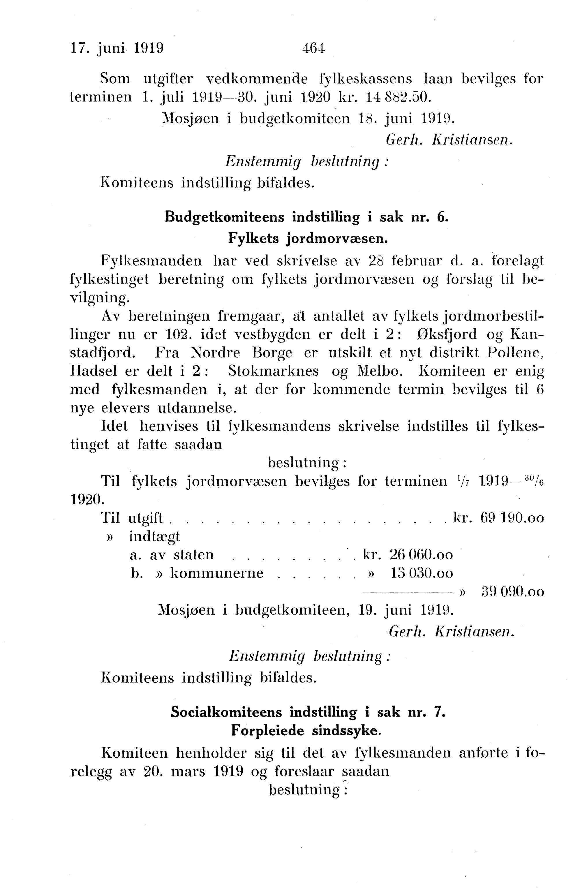 Nordland Fylkeskommune. Fylkestinget, AIN/NFK-17/176/A/Ac/L0042: Fylkestingsforhandlinger 1919, 1919