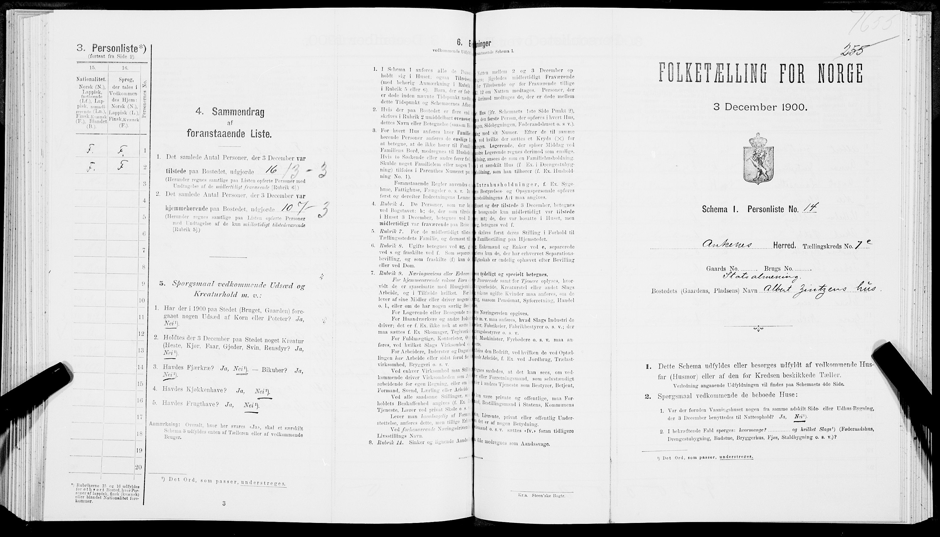 SAT, Folketelling 1900 for 1855 Ankenes herred, 1900, s. 536