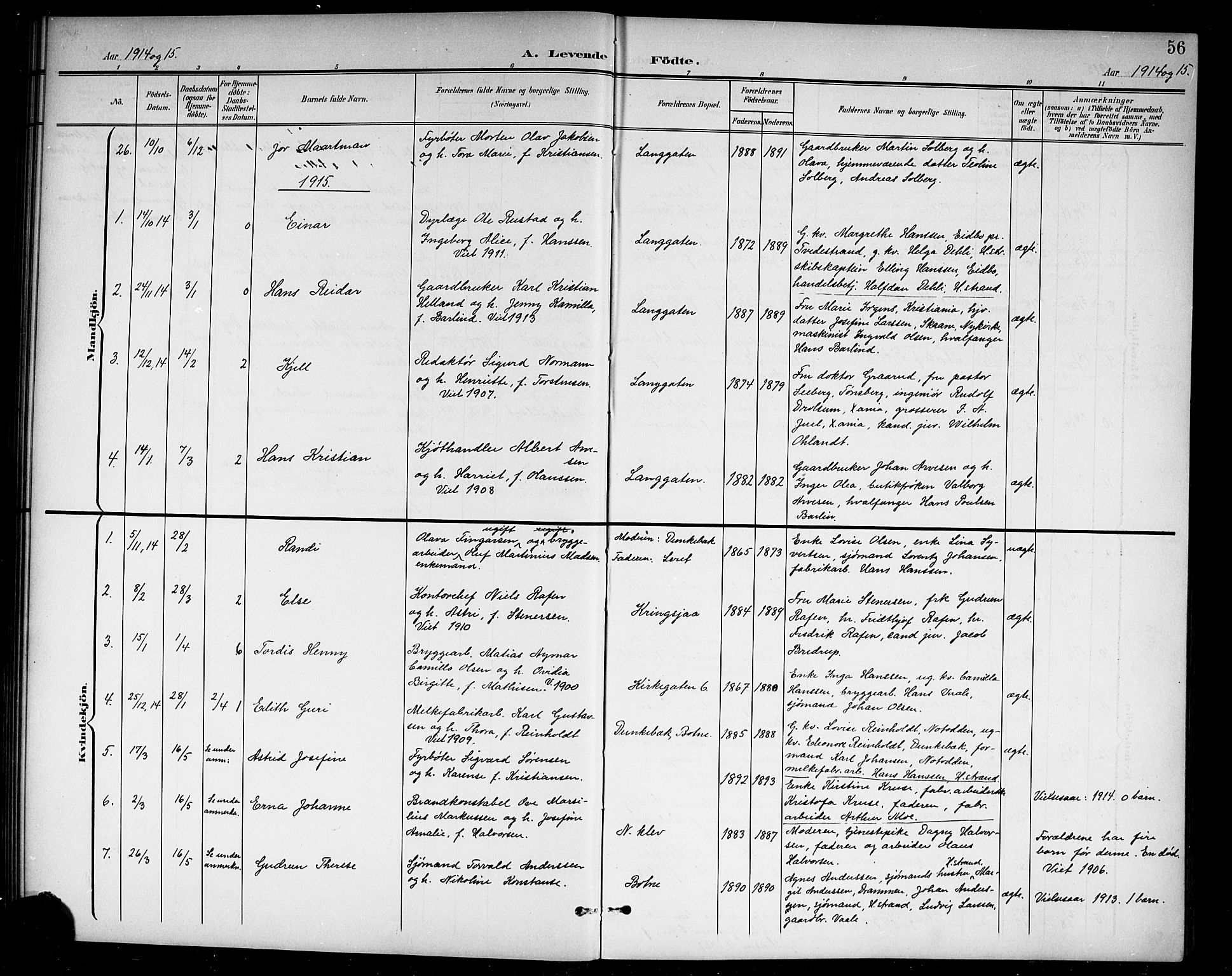 Holmestrand kirkebøker, AV/SAKO-A-346/G/Ga/L0006: Klokkerbok nr. 6, 1901-1923, s. 56