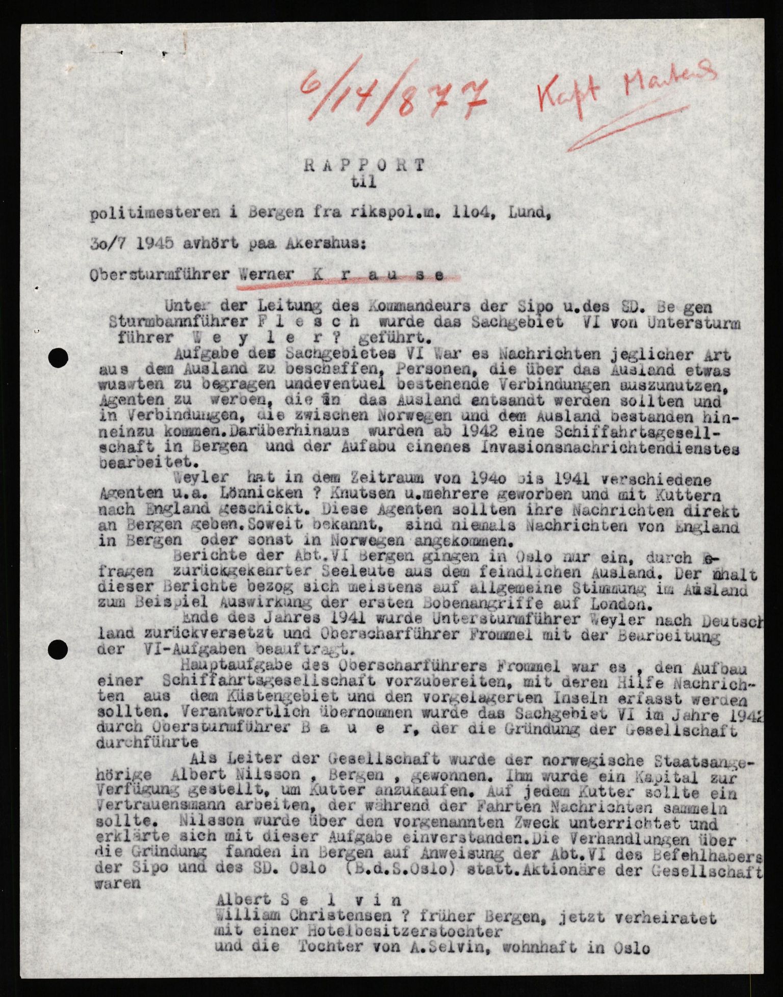 Forsvaret, Forsvarets overkommando II, AV/RA-RAFA-3915/D/Db/L0018: CI Questionaires. Tyske okkupasjonsstyrker i Norge. Tyskere., 1945-1946, s. 91