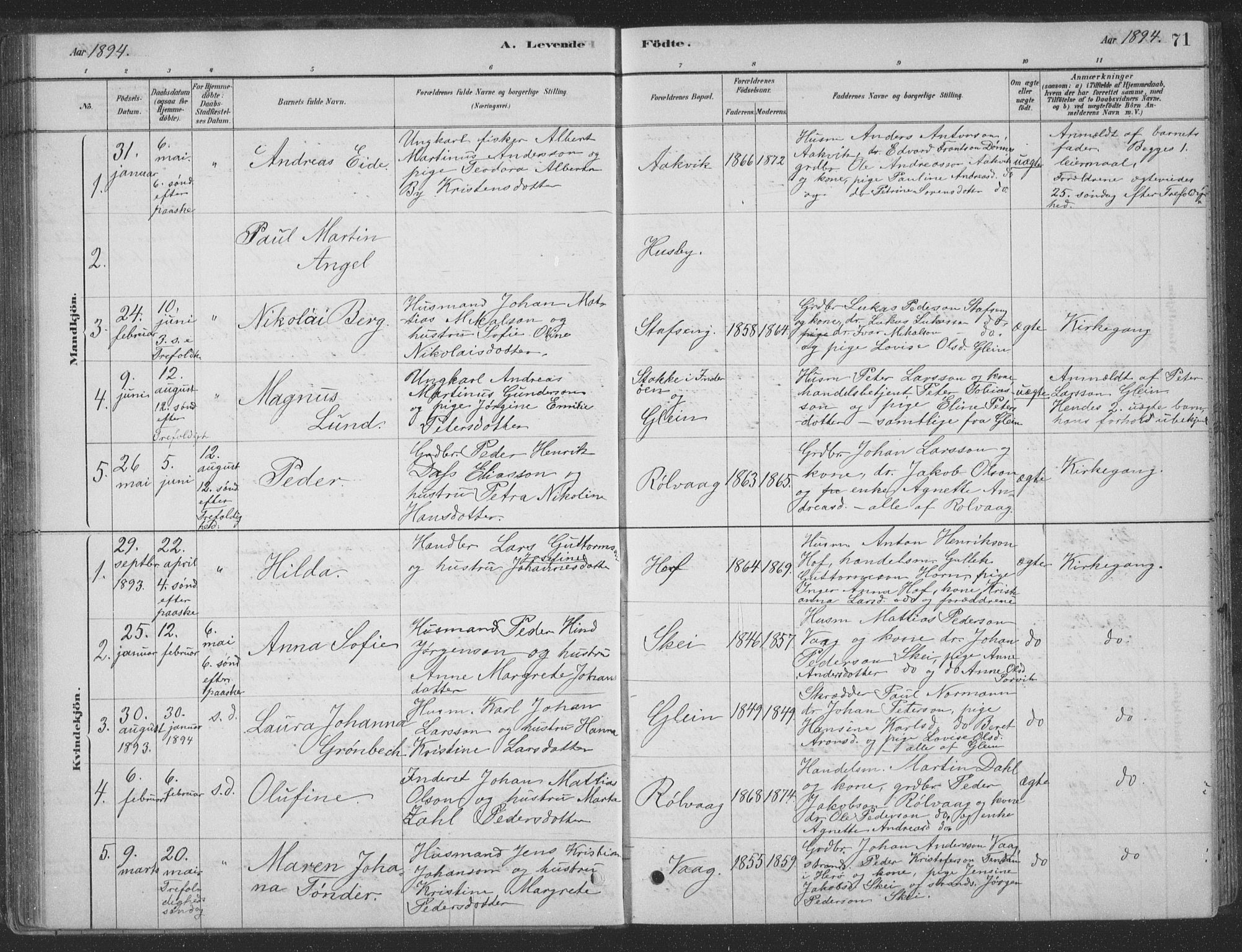 Ministerialprotokoller, klokkerbøker og fødselsregistre - Nordland, SAT/A-1459/835/L0532: Klokkerbok nr. 835C04, 1880-1905, s. 71