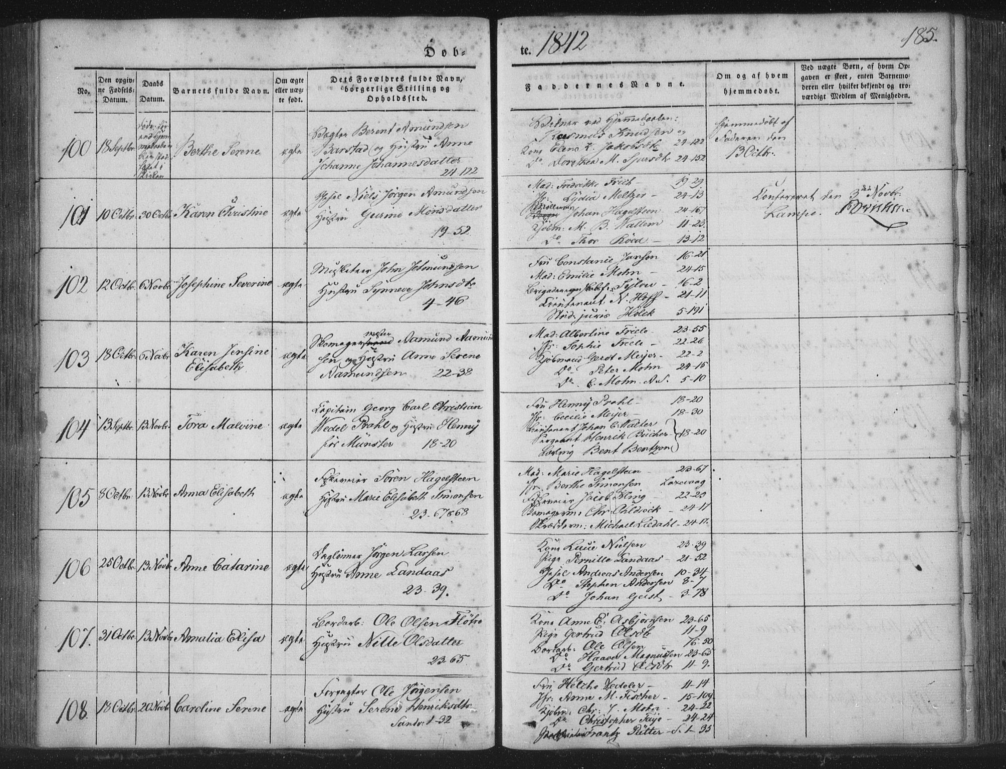 Korskirken sokneprestembete, AV/SAB-A-76101/H/Haa/L0016: Ministerialbok nr. B 2, 1841-1851, s. 185