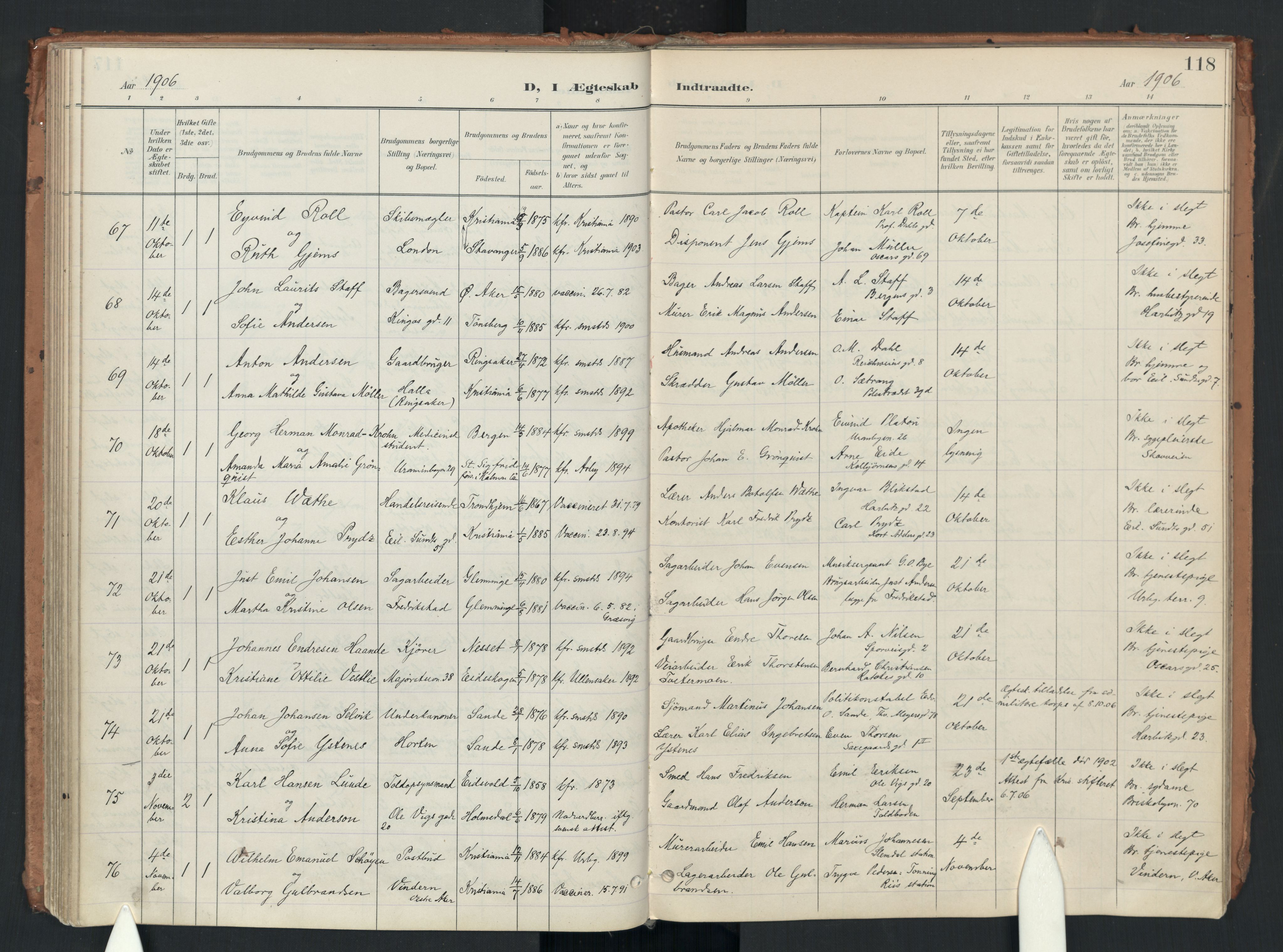 Uranienborg prestekontor Kirkebøker, AV/SAO-A-10877/F/Fa/L0007: Ministerialbok nr. 7, 1896-1914, s. 118