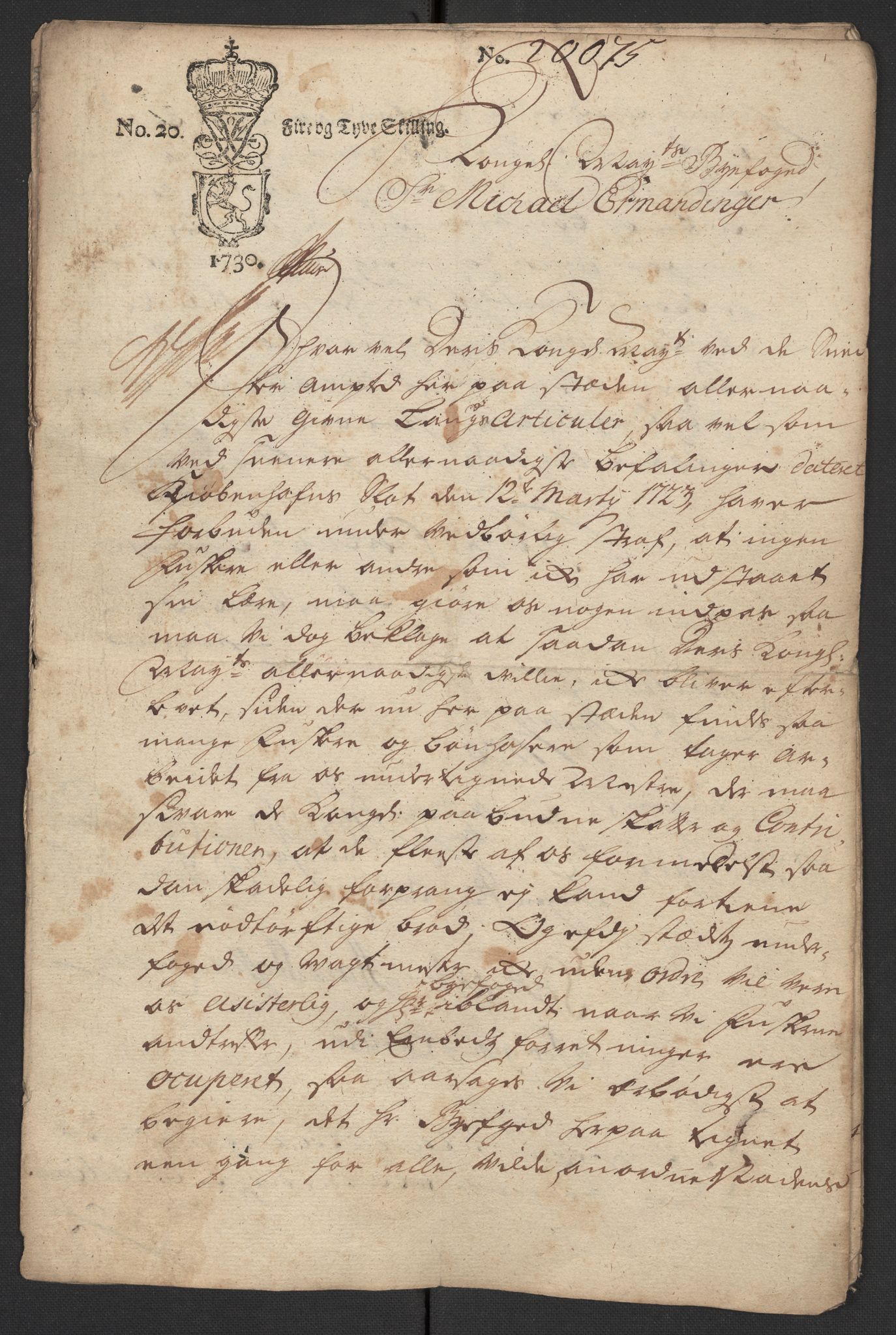 Oslo politidistrikt, SAO/A-10085/D/Da/L0001: Innkomne brev, pro memoria m.v., 1729-1779, s. 8