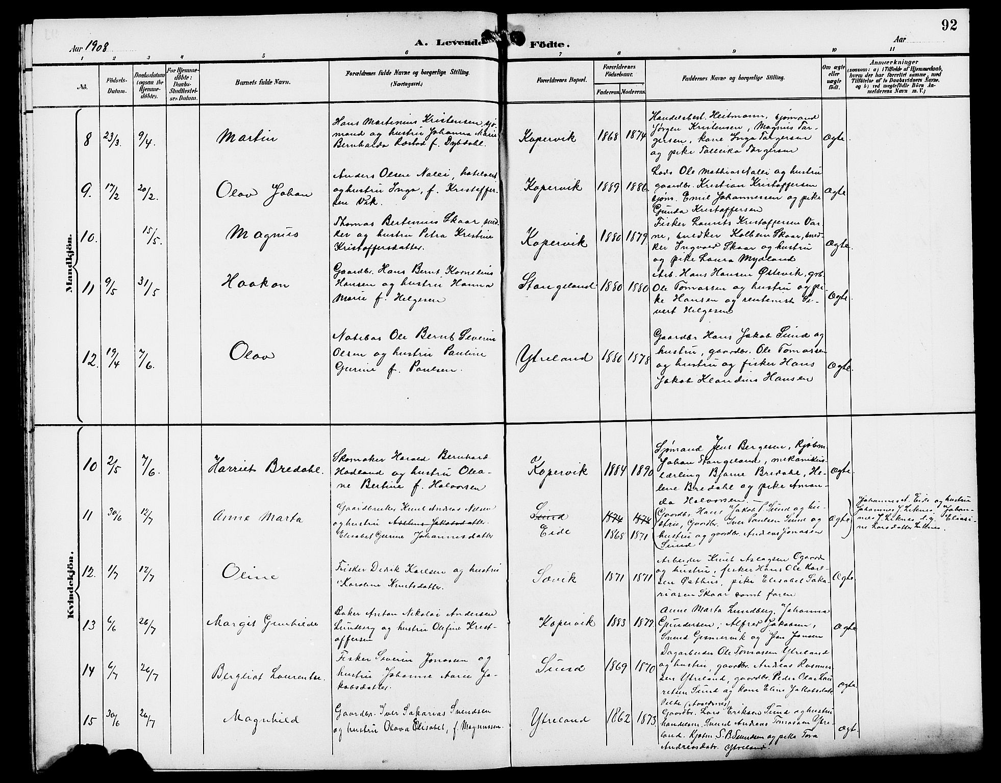 Kopervik sokneprestkontor, AV/SAST-A-101850/H/Ha/Hab/L0003: Klokkerbok nr. B 3, 1891-1909, s. 92