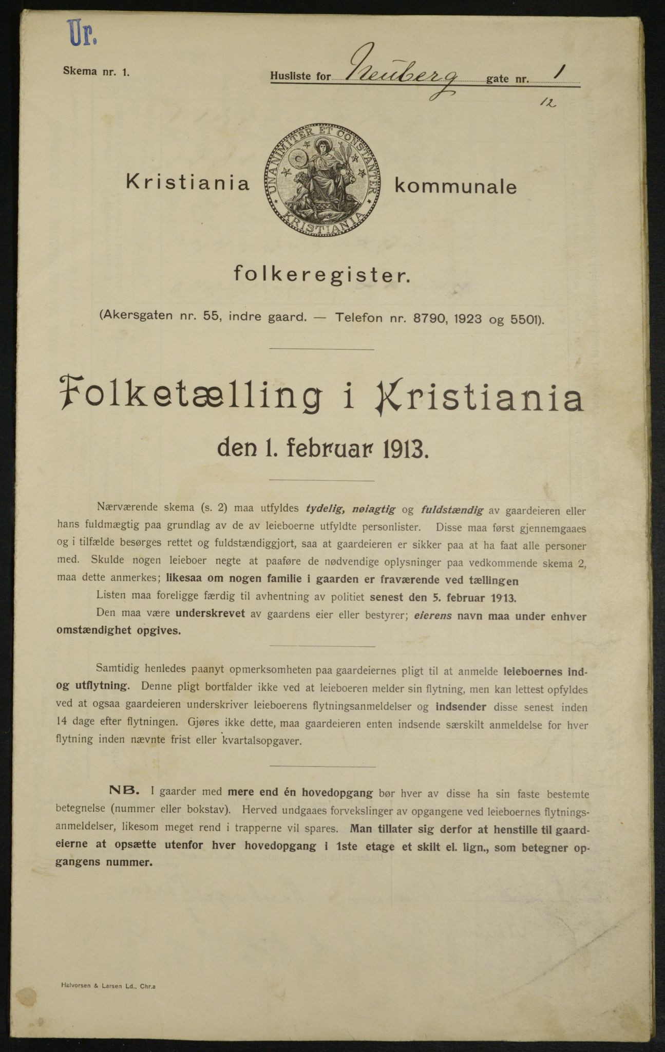 OBA, Kommunal folketelling 1.2.1913 for Kristiania, 1913, s. 69589